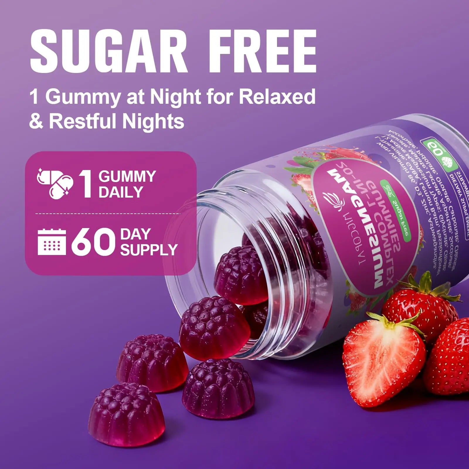 Migcopat Magnesium Complex Gummies, 20 in 1 Magnesium Gummy with Glycinate Citrate Malate Taurate - Ashwagandha, L-Theanine, D3&Zinc for Relaxation, Sleep, Muscle&Heart Support, Strawberry, 60 Cts Migcopatnz supplements