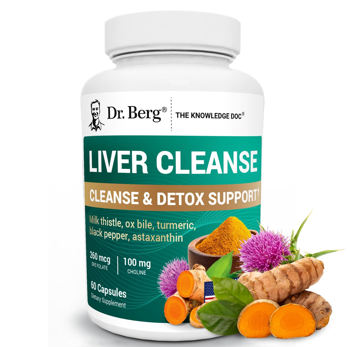 Dr. Berg Liver Cleanse Detox Capsules w/Unique Blend of Milk Thistle, Ox Bile & Folate - Liver Supplement Includes Turmeric, Black Pepper & Choline - 60 Capsules Dr. Berg NutritionalsUS supplements