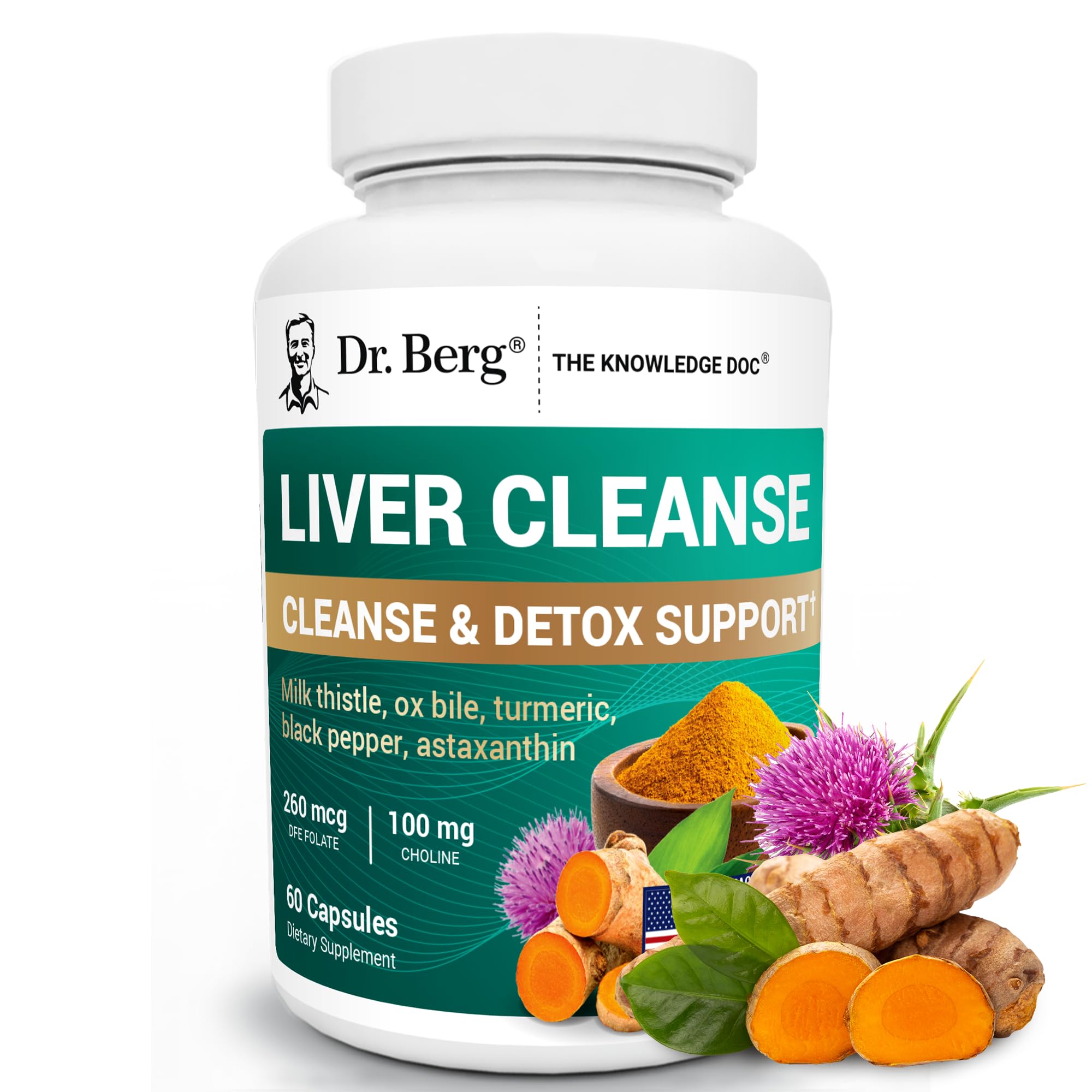Dr. Berg Liver Cleanse Detox Capsules w/Unique Blend of Milk Thistle, Ox Bile & Folate - Liver Supplement Includes Turmeric, Black Pepper & Choline - 60 Capsules Dr. Berg NutritionalsAu supplements