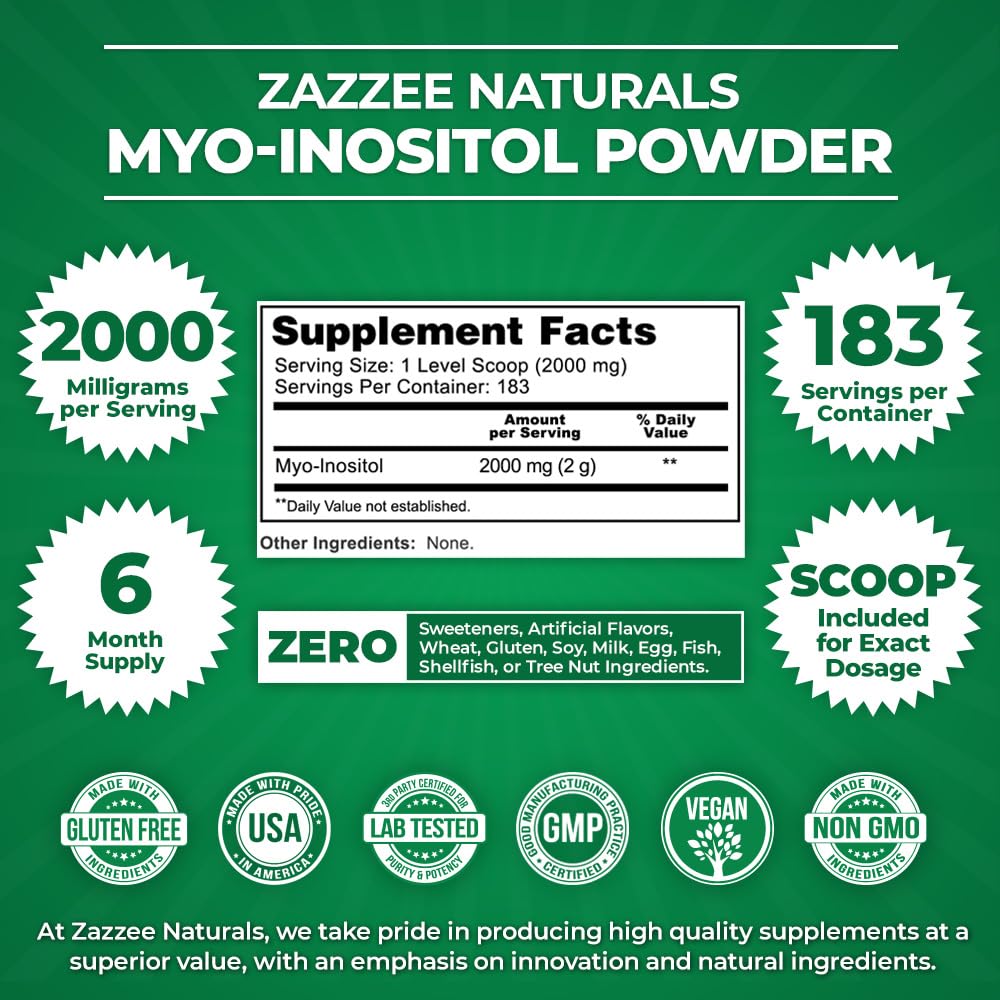 Zazzee Myo-Inositol Powder, 6 Month Supply, 183 Servings, 2000 mg per Serving ZazzeeUS supplements