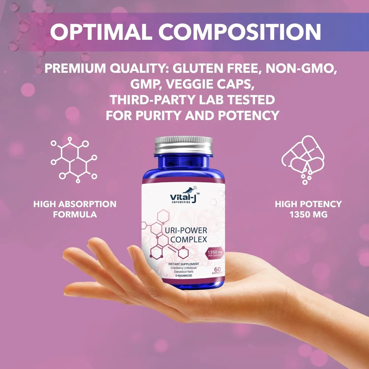 4-IN-1 URI POWER COMPLEX 1350mg - D Mannose, Cranberry, Hibiscus, and Dandelion Herb - Naturally Cleanse the Bladder and Urinary Tract 60 capsules – Specialized Approach for UTI Avoidance Vital-J EmpoweringAu supplements