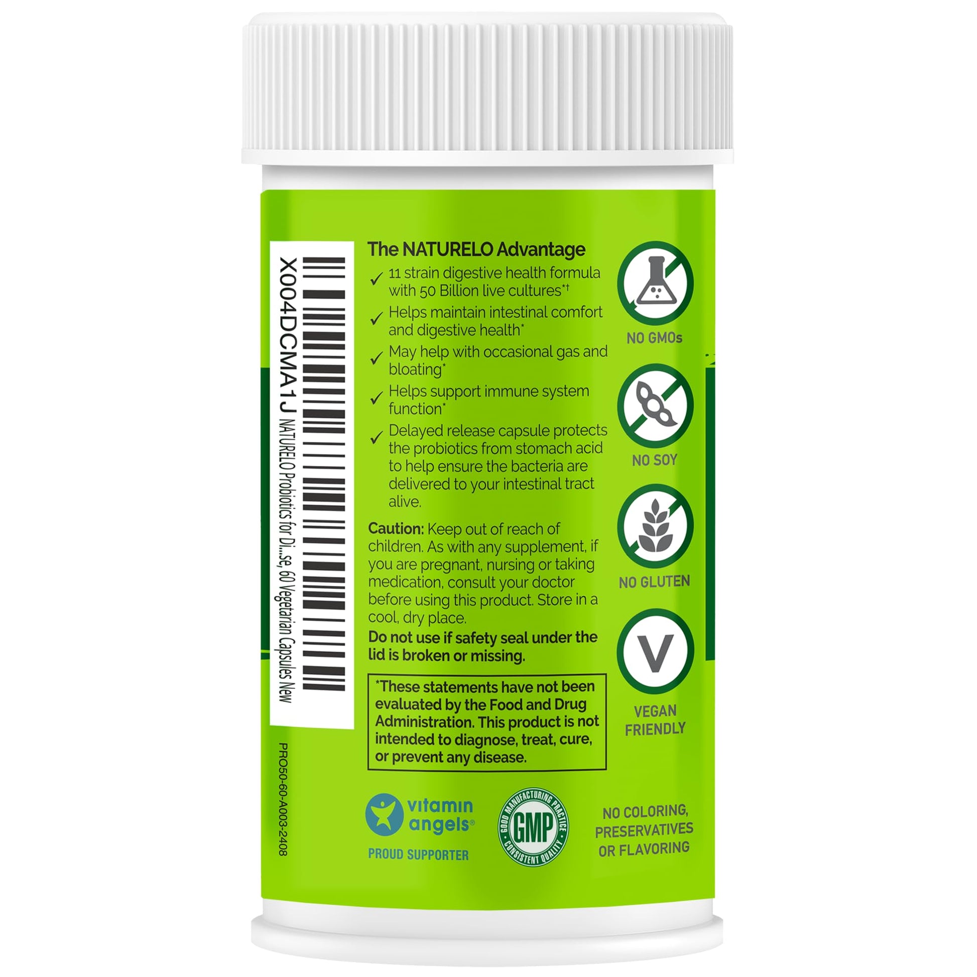 NATURELO Probiotics for Digestive Health, 50 Billion CFU, 60 Vegetarian Capsules, 11 Strains, Daily Use Supplement, Delayed Release, No-Fridge, Boosts Immune System, Probiotics for Women & Men NATURELOAu supplements