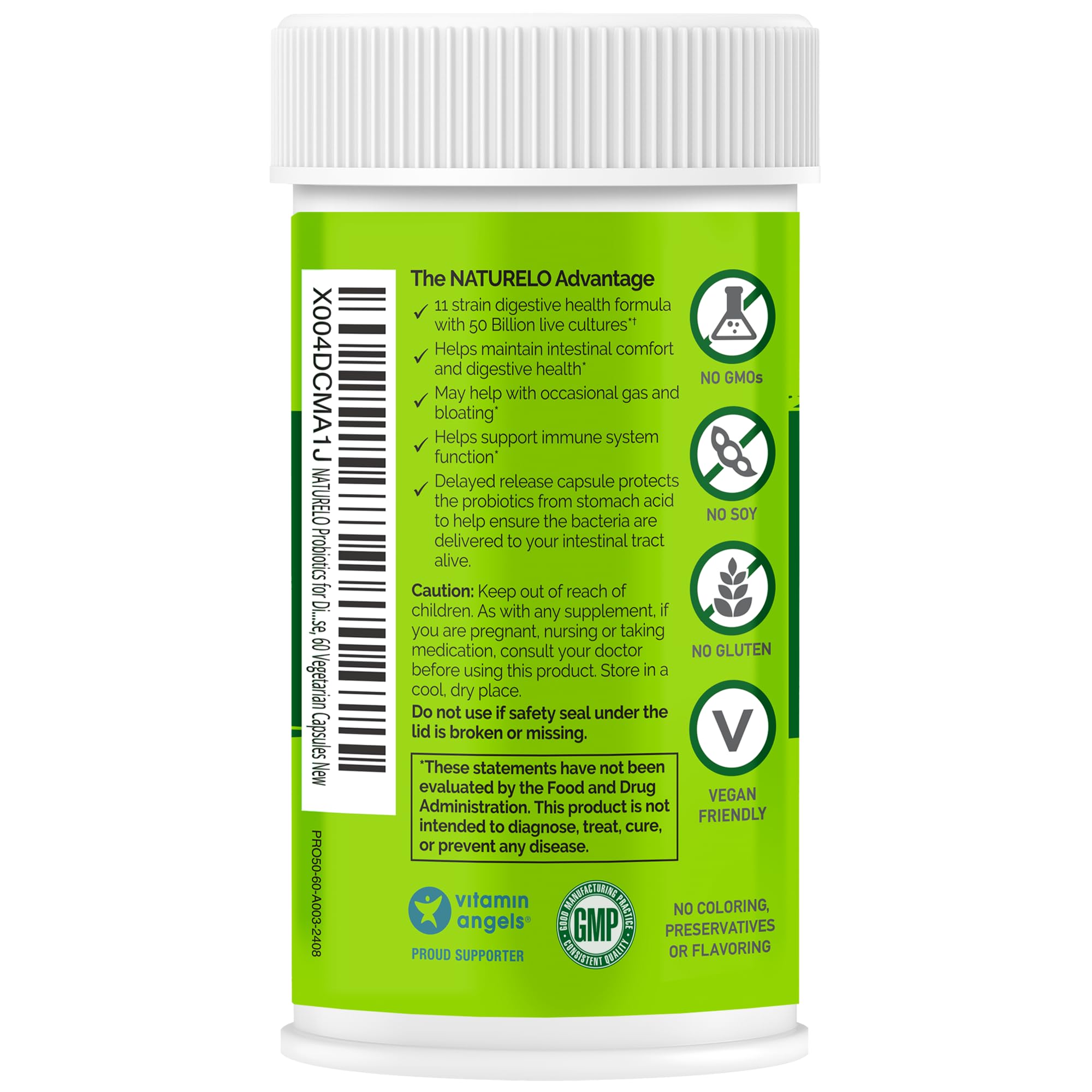 NATURELO Probiotics for Digestive Health, 50 Billion CFU, 60 Vegetarian Capsules, 11 Strains, Daily Use Supplement, Delayed Release, No-Fridge, Boosts Immune System, Probiotics for Women & Men NATURELOAu supplements