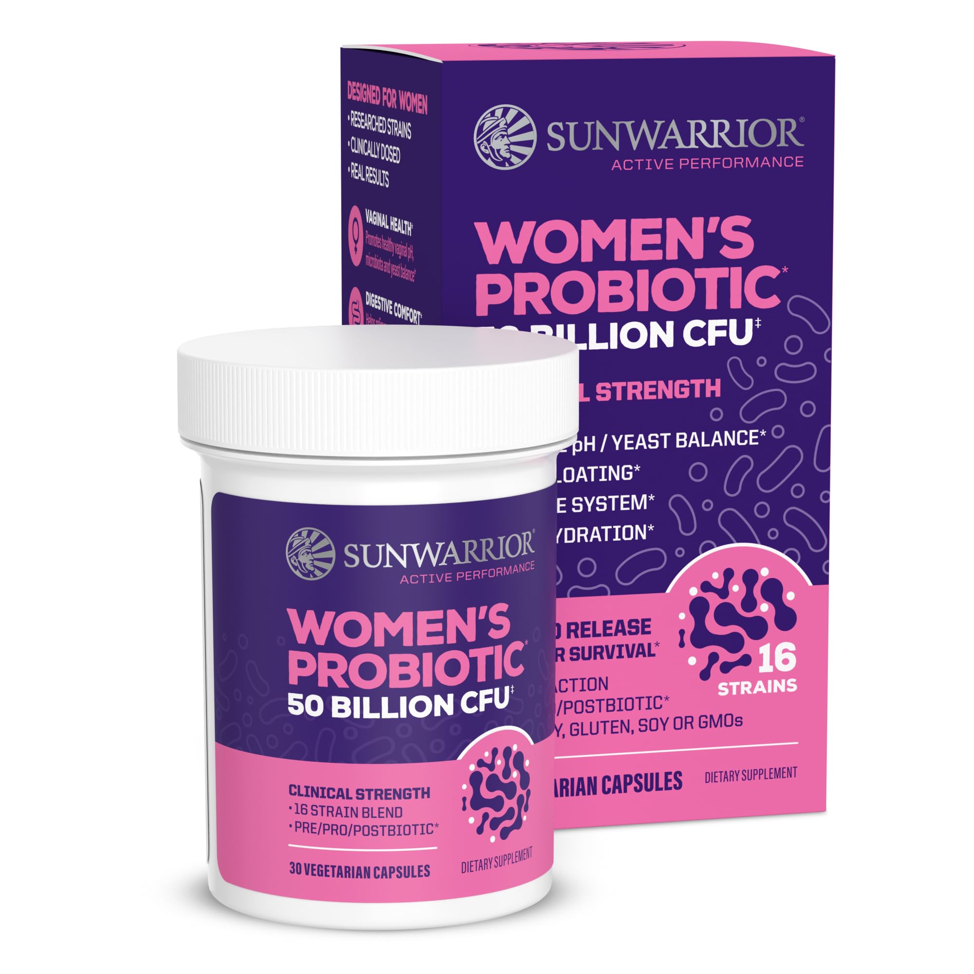Probiotic for Gut Health 50 Billion CFU Probiotics Supplement Capsules 16 Strains Prebiotics, Postbiotics for Women Gut Immune Colon Health Energy Endurance Support Soy-Free Non-GMO 30 Capsule Serving SunwarriorAu supplements