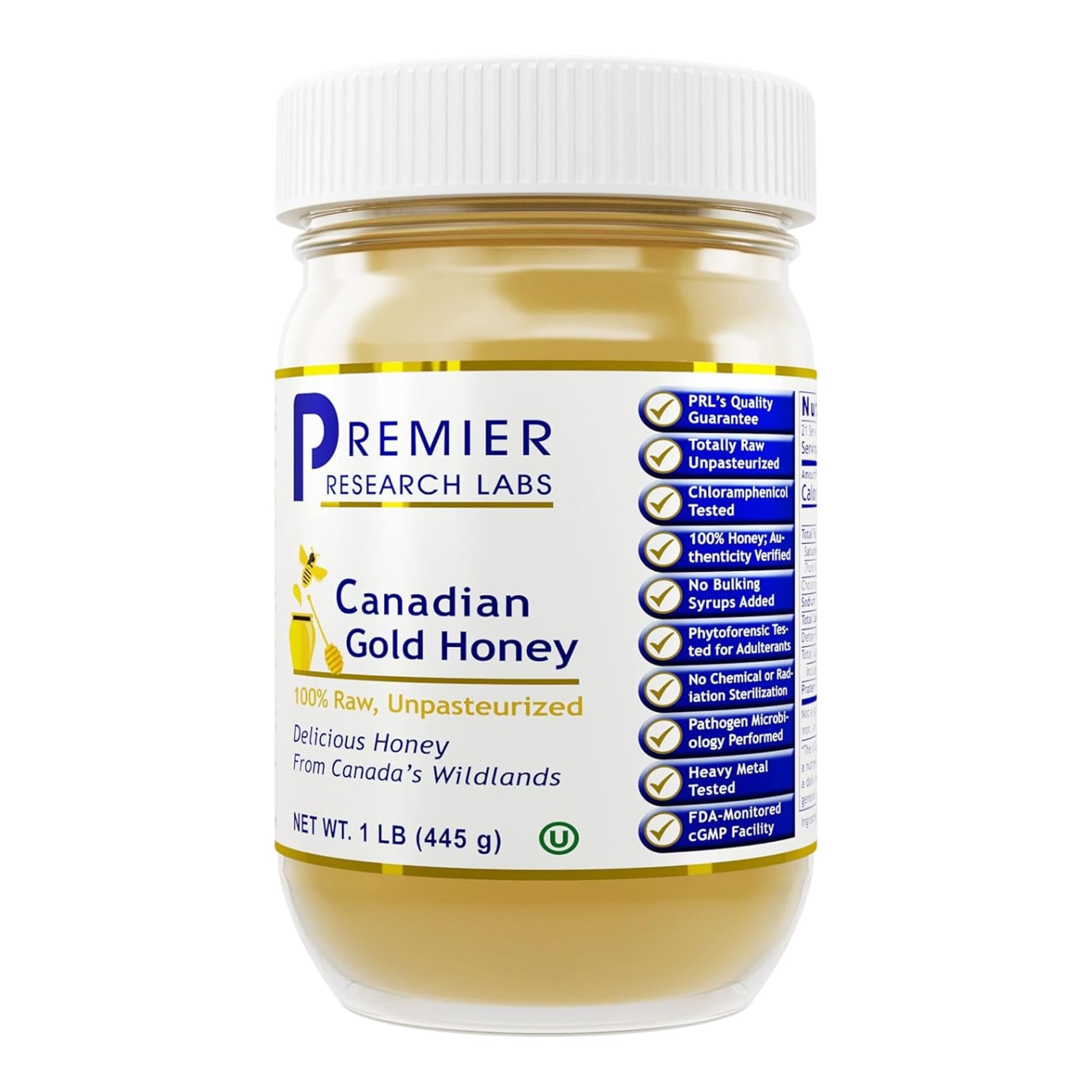 Premier Research Labs Canadian Gold Honey - Raw Honey, Pure Honey, Raw Unpasteurized Honey, Unfiltered, 100% Pure, Sugar-Free, Unprocessed Wildflower Honey - 1 lb Jar Premier Research LabsAu supplements