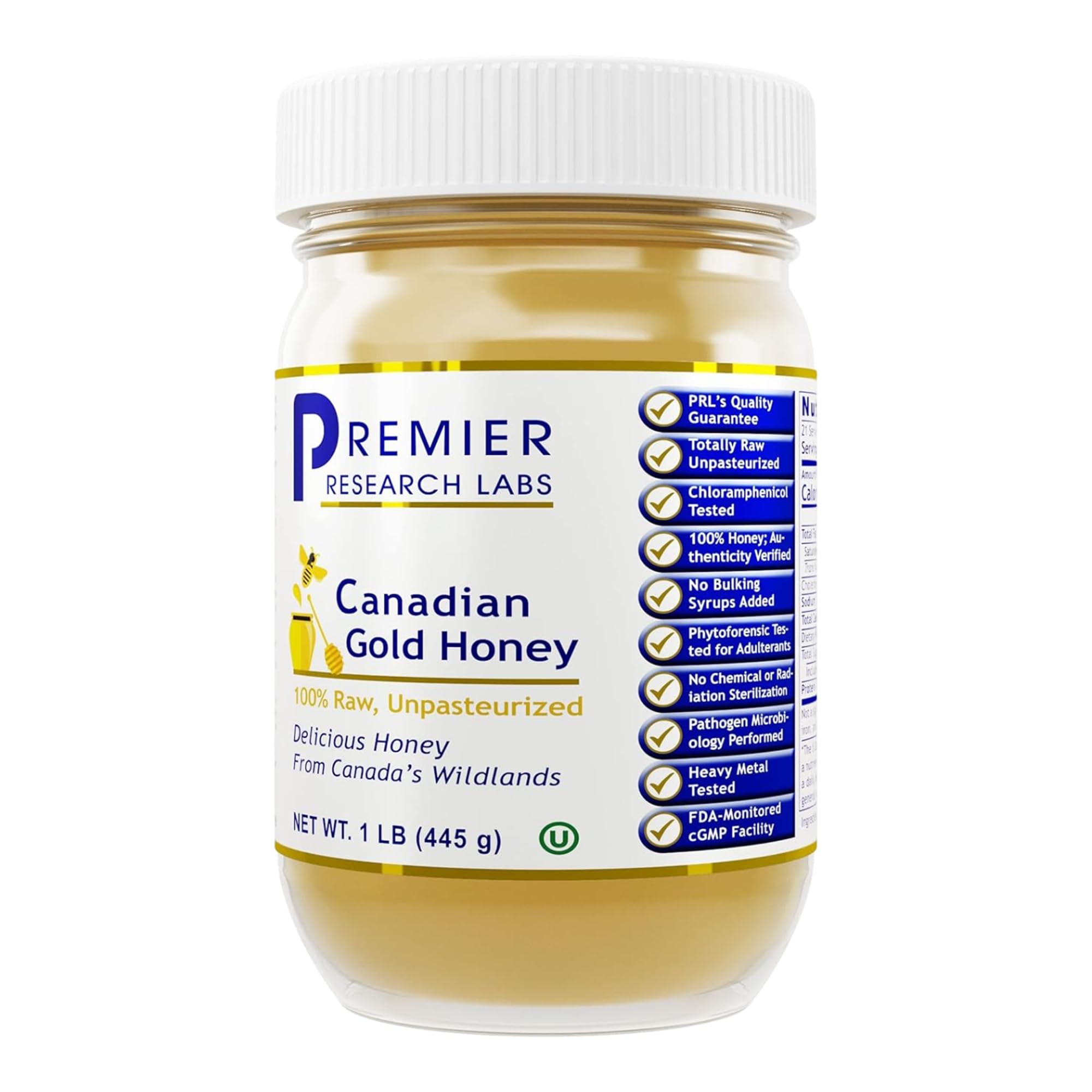 Premier Research Labs Canadian Gold Honey - Raw Honey, Pure Honey, Raw Unpasteurized Honey, Unfiltered, 100% Pure, Sugar-Free, Unprocessed Wildflower Honey - 1 lb Jar Premier Research LabsAu supplements