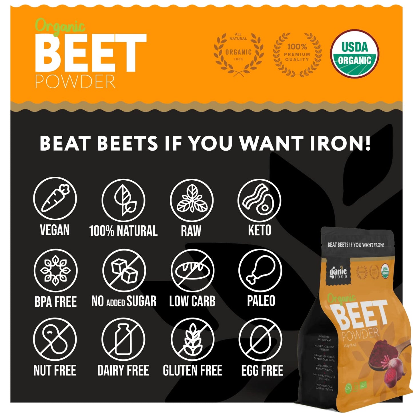 Ganic Food Organic Beetroot Powder, 16 Ounces Ganic FoodUS supplements