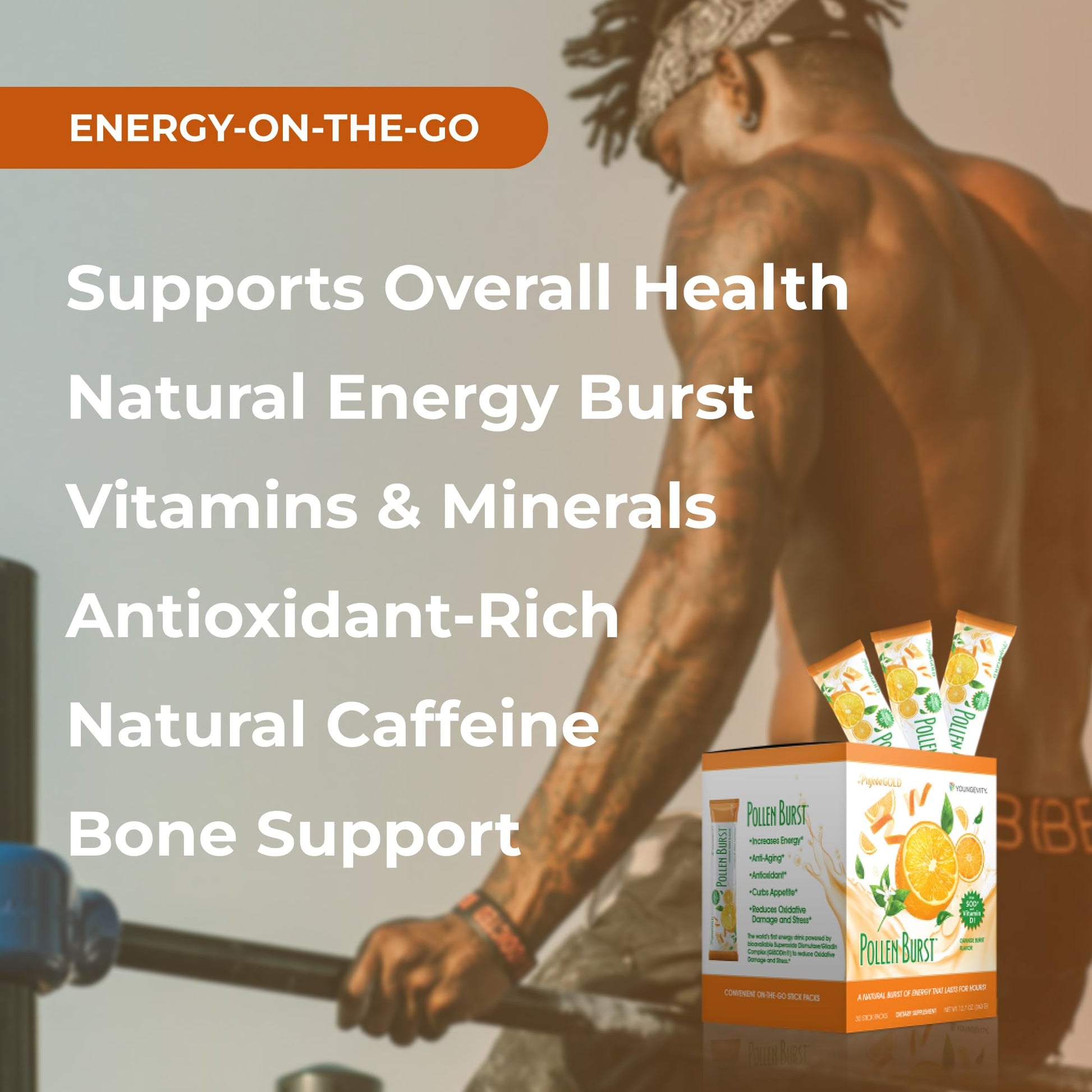 Youngevity ProJoba Pollen Burst™ - Clean Natural Energy Supplement w/Green Tea, Pollen Extract, GliSODin® - Increase Focus, Brain Boost, Endurance, Mental Clarity (30 Sticks) YoungevityAu supplements