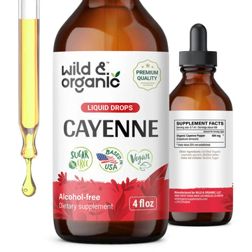 Wild & Organic Cayenne Pepper Tincture - Digestive Support with Capsaicin Extract - Cayenne Pepper Liquid Drops for Overall Well-Being - Unflavored, Vegan, Sugar & Alcohol-Free - 4 fl oz Wild & OrganicAu supplements