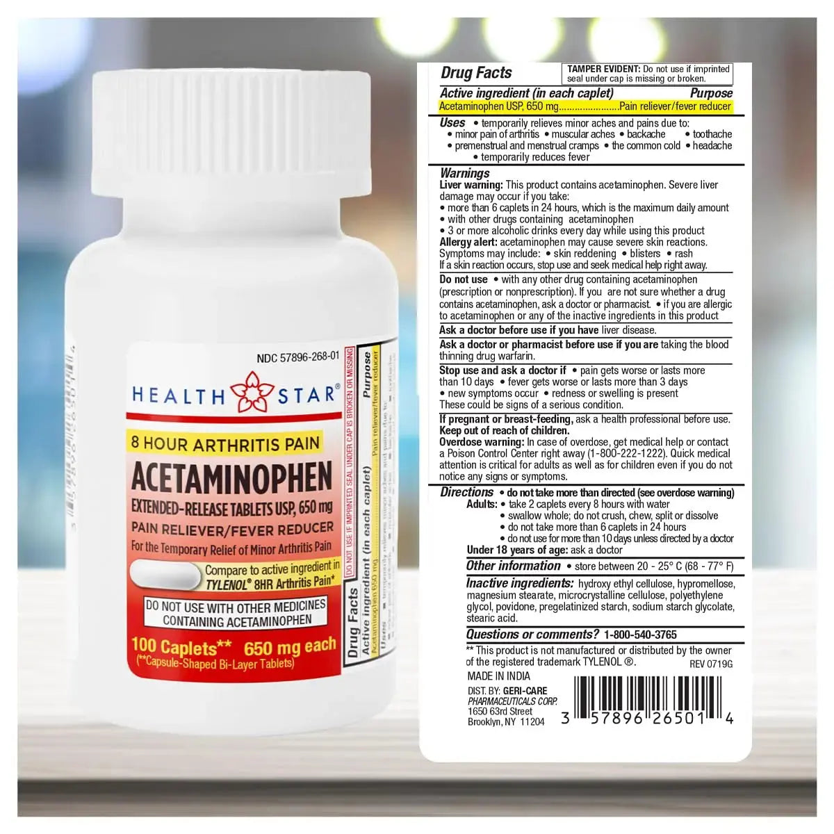 GeriCare Acetaminophen Extended-Release Arthritis 650mg Caplets, Pain Reliever, Arthritis Symptoms, Fever Reduction, 100 Count (Pack of 1) GeriCareAu supplements