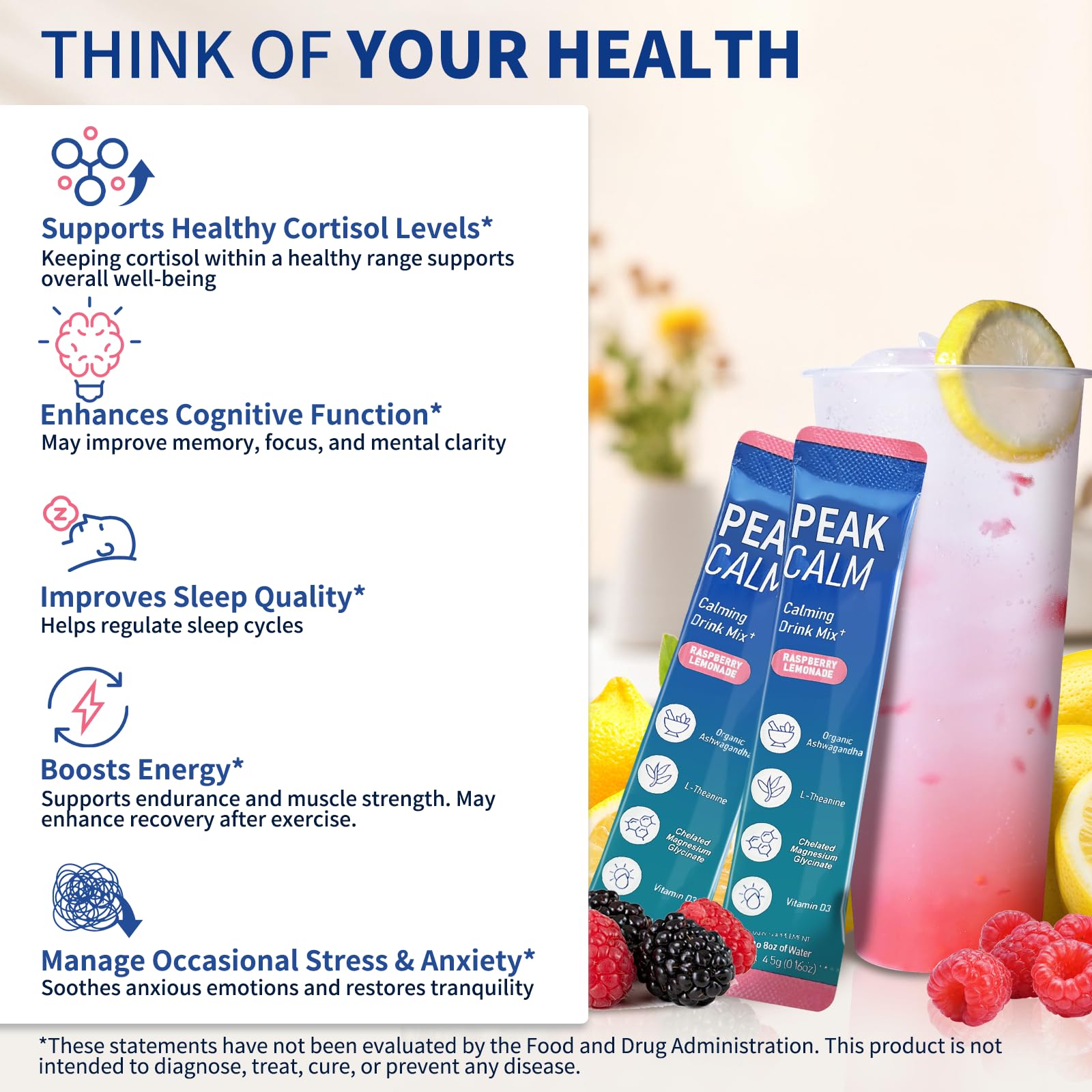 40 Count Super Cortisol Calm Drink with Magnesium Glycinate, Ashwagandha, L-Theanine & Vitamin D3 |Magnesium glycinate Powder for Relaxation, Focus & Sleep Support | Raspberry Lemonade | No Sugar OLELONAu supplements