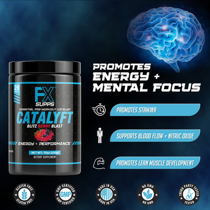FX Supps Catalyft Pre-Workout PowderDrink for Men and Women Blitz Berry Blast Dietary FXSUPPSUS supplements