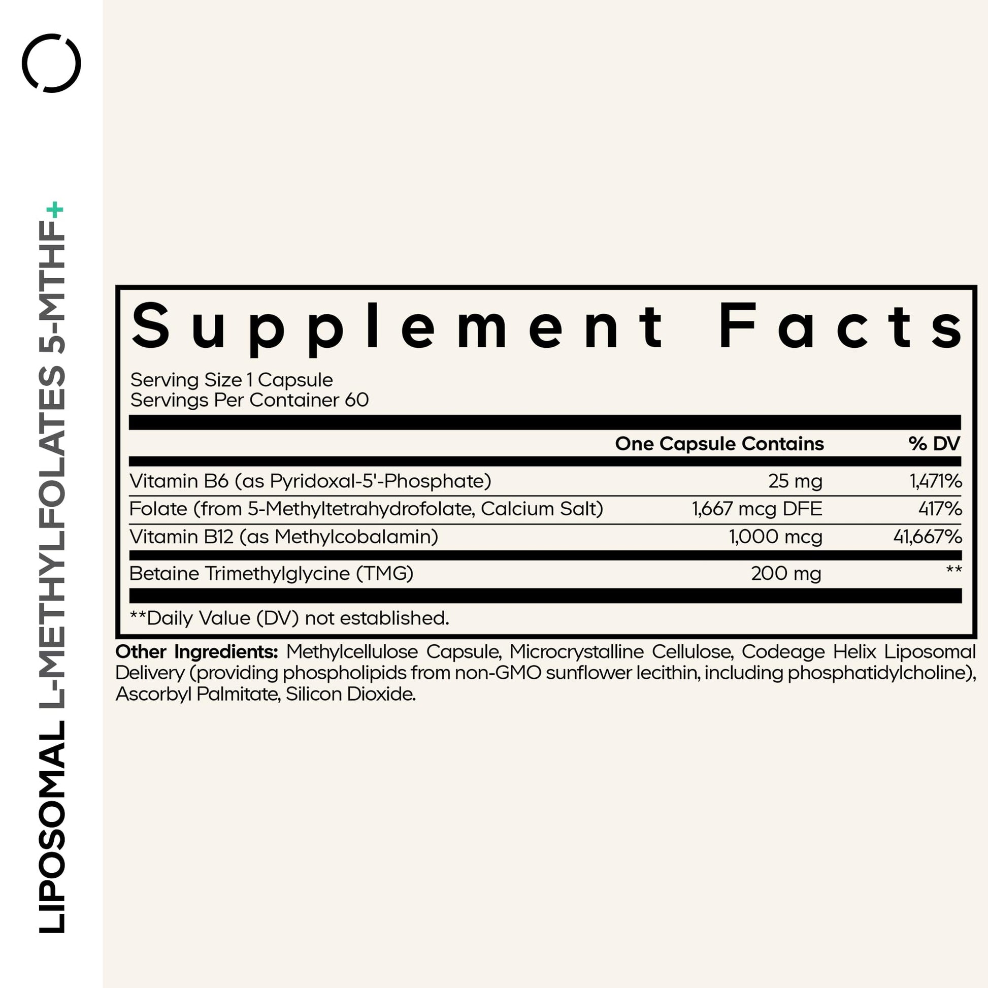 Codeage Liposomal L-Methylfolate 5-MTHF+ - Active Vitamin B9, Methylcobalamin B12, Betaine TMG, B6-2-Month Supply Multivitamins - Liposomal Delivery - Bioavailable B-Vitamin Complex - 60 Capsules CodeageAu supplements