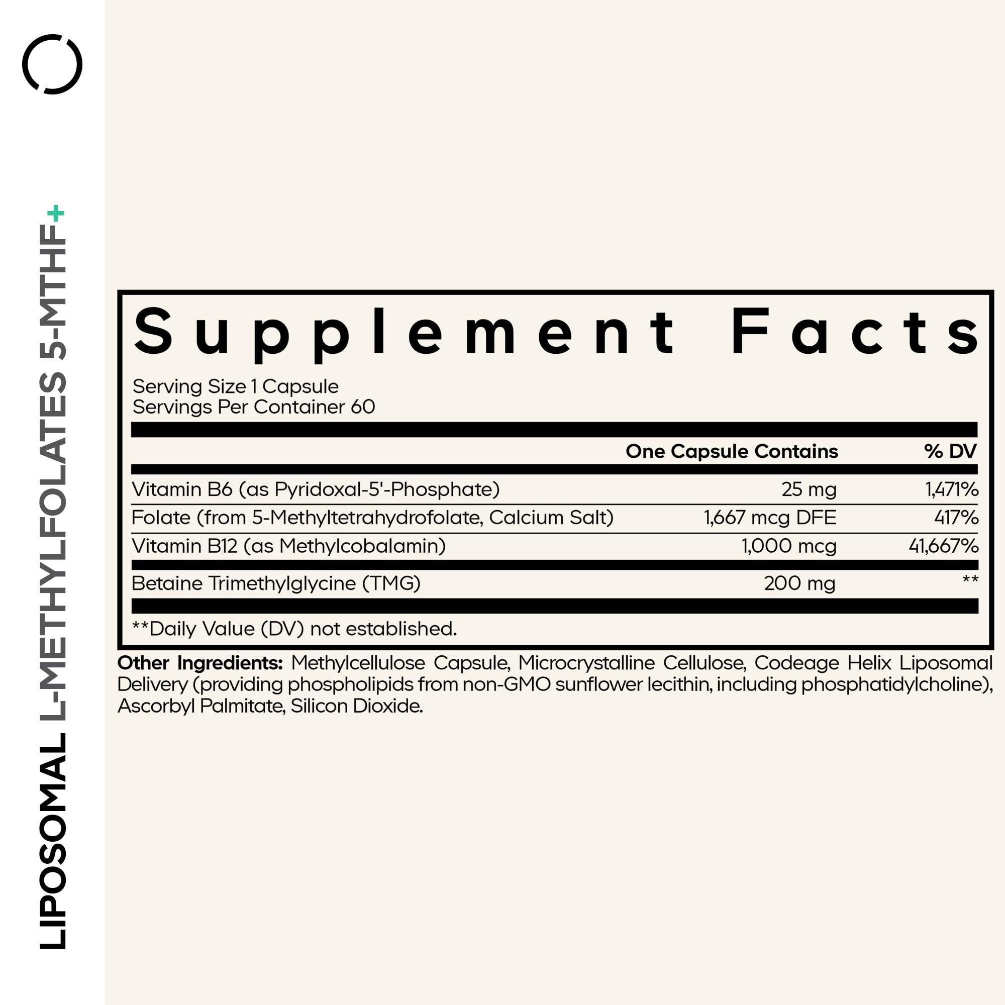 Codeage Liposomal L-Methylfolate 5-MTHF+ - Active Vitamin B9, Methylcobalamin B12, Betaine TMG, B6-2-Month Supply Multivitamins - Liposomal Delivery - Bioavailable B-Vitamin Complex - 60 Capsules CodeageAu supplements