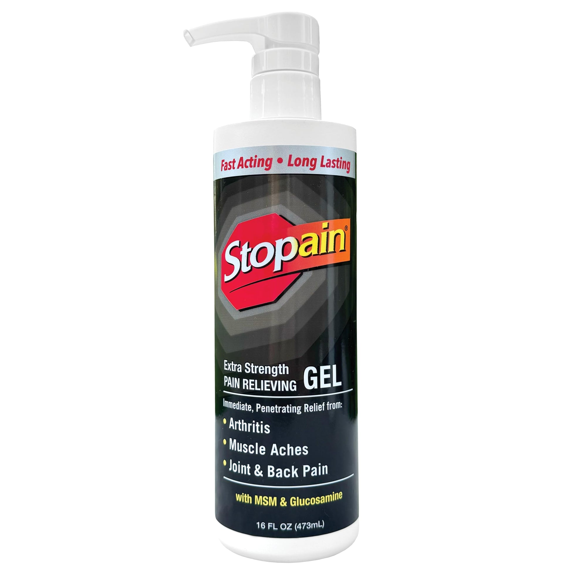 Stopain Pain Relief Gel 16oz, USA Made, Max Strength Fast Acting with Menthol, MSM, Glucosamine for Joint Pain, Back Pain, Arthritis, Knee, Neck Pain, HSA FSA Approved OTC Topical Analgesic Product StopainAu supplements