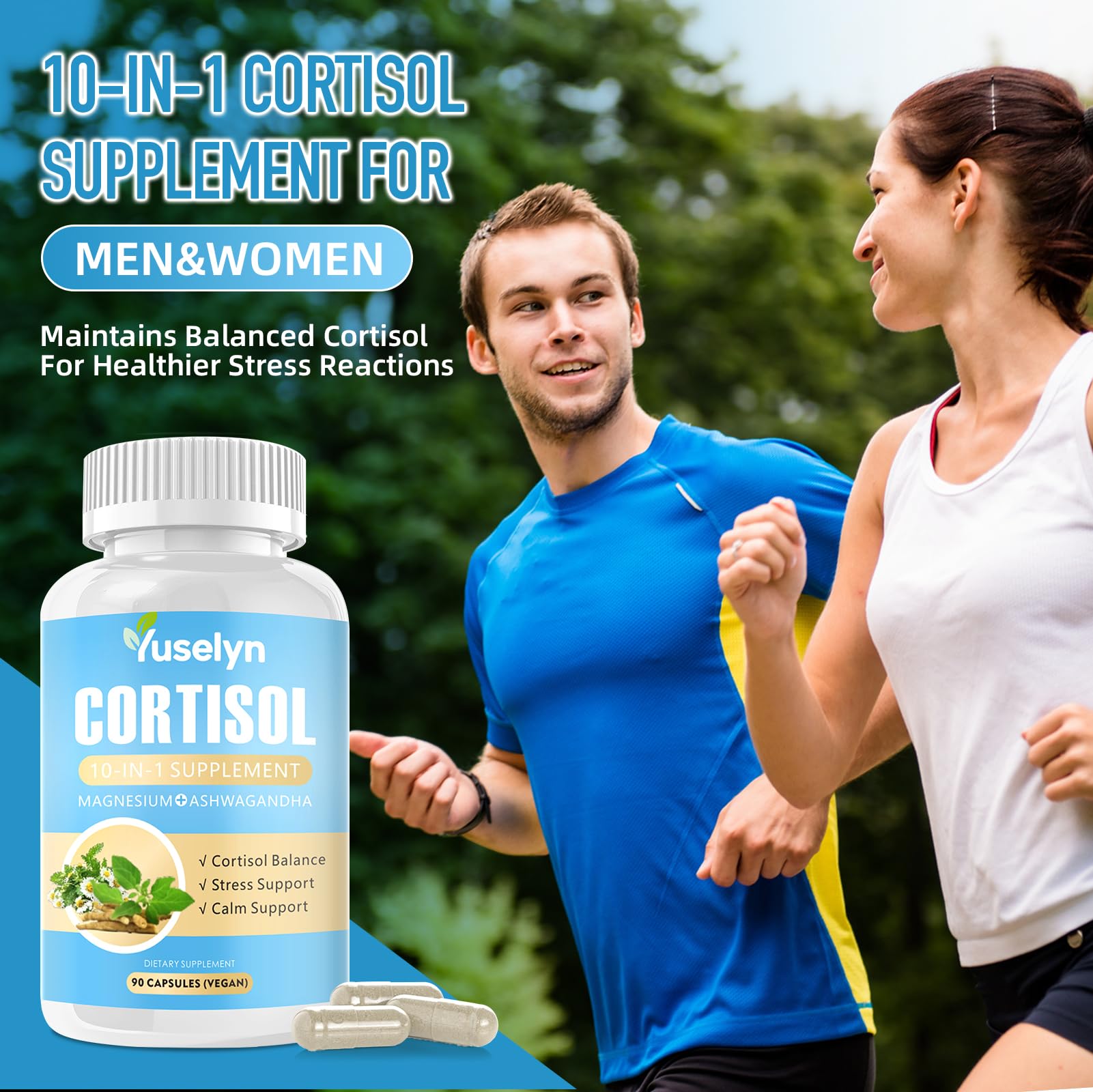 Yuselyn Cortisol Supplements for Women & Men, 10-in-1 Cortisol Detox Manager - High Cortisol Lowering Supplements with Magnesium, Ashwagandha & L-Theanine for Balanced Calm & Stress Relief YuselynAu supplements
