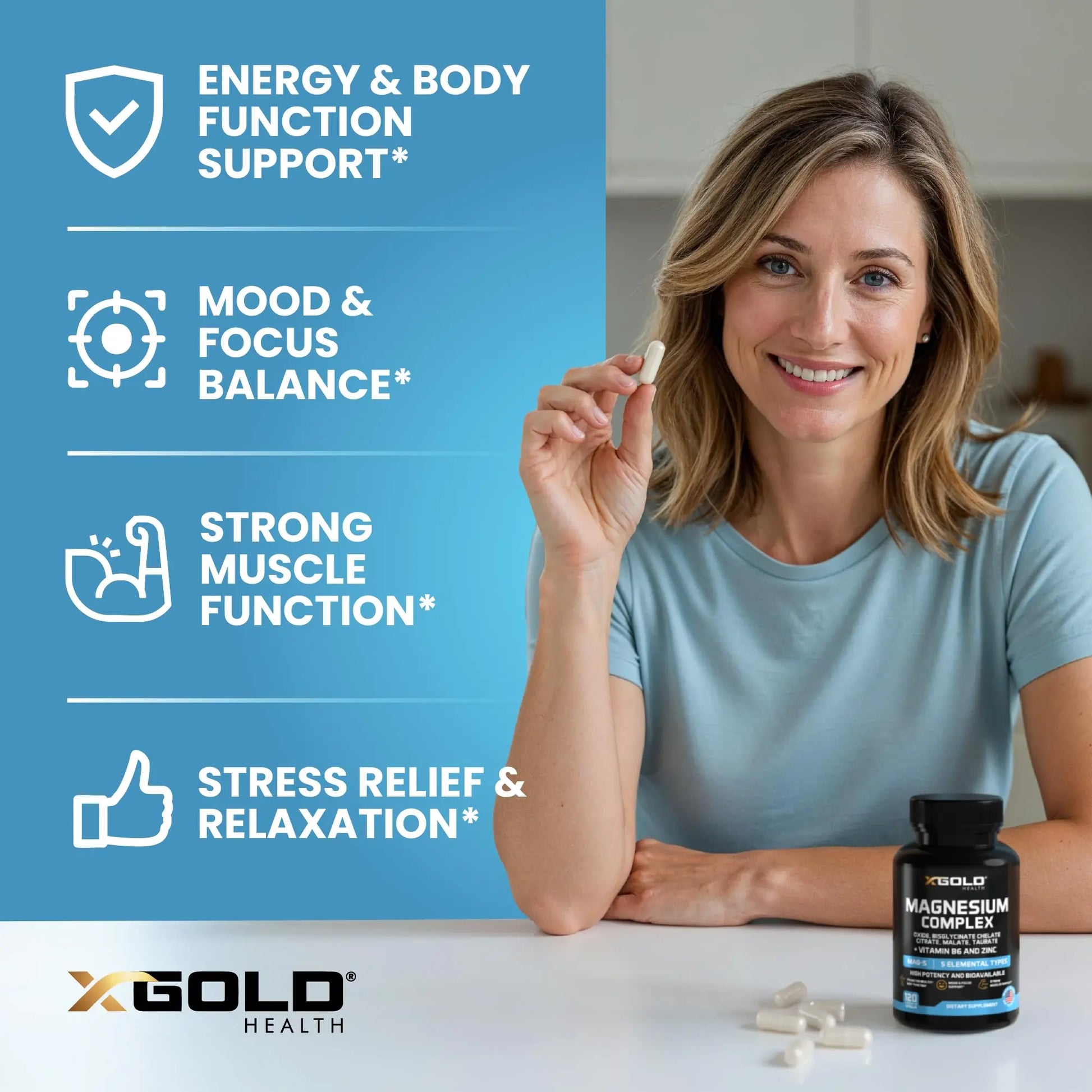 X Gold Health Magnesium Complex 5-in-1 with Zinc & B6 High Absorption Capsules (Glycinate, Citrate, Malate, Taurate, Oxide) Muscle Recovery, Energy, Sleep Support & Immune Health 500mg Made in USA X Gold Healthnz supplements