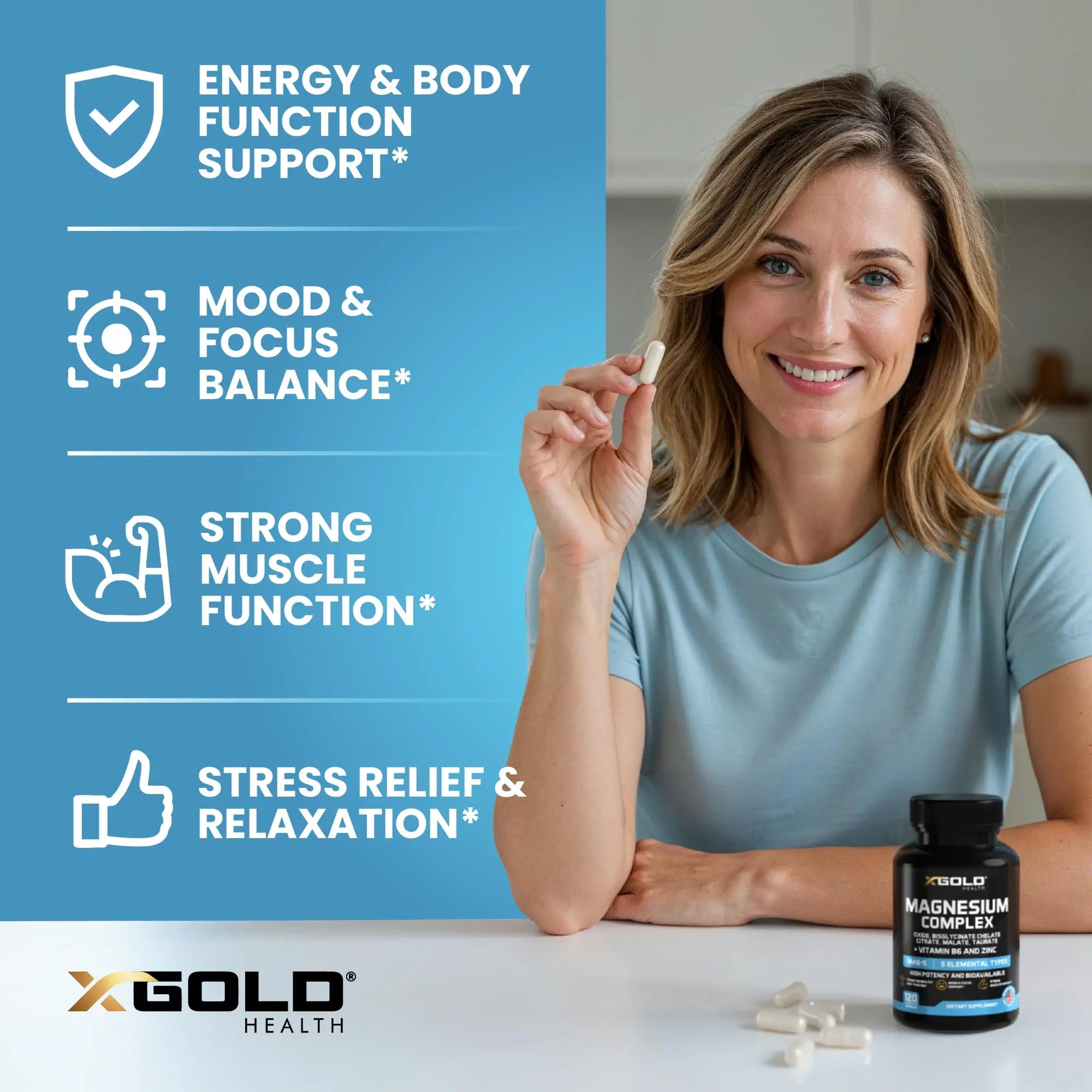 X Gold Health Magnesium Complex 5-in-1 with Zinc & B6 High Absorption Capsules (Glycinate, Citrate, Malate, Taurate, Oxide) Muscle Recovery, Energy, Sleep Support & Immune Health 500mg Made in USA X Gold Healthnz supplements