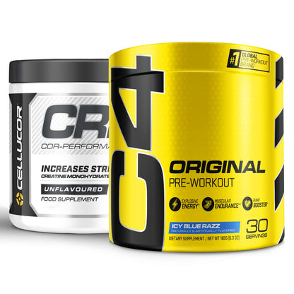 Cellucor Pre Workout & Creatine Bundle, C4 Original Pre Workout Powder, Icy Blue Razz CellucorUS supplements