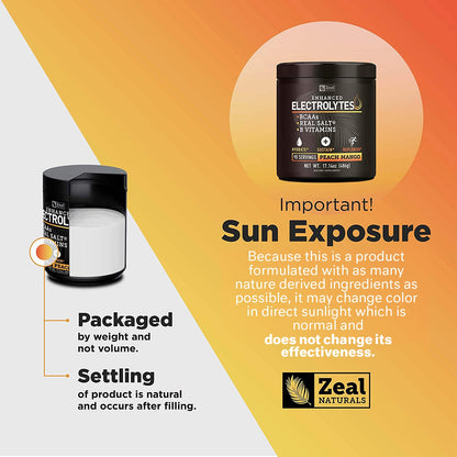 Enhanced Electrolyte Powder (Peach Mango | 90ct.) + BCAA, B-Vitamins & Real Salt Zeal NaturalsUS supplements