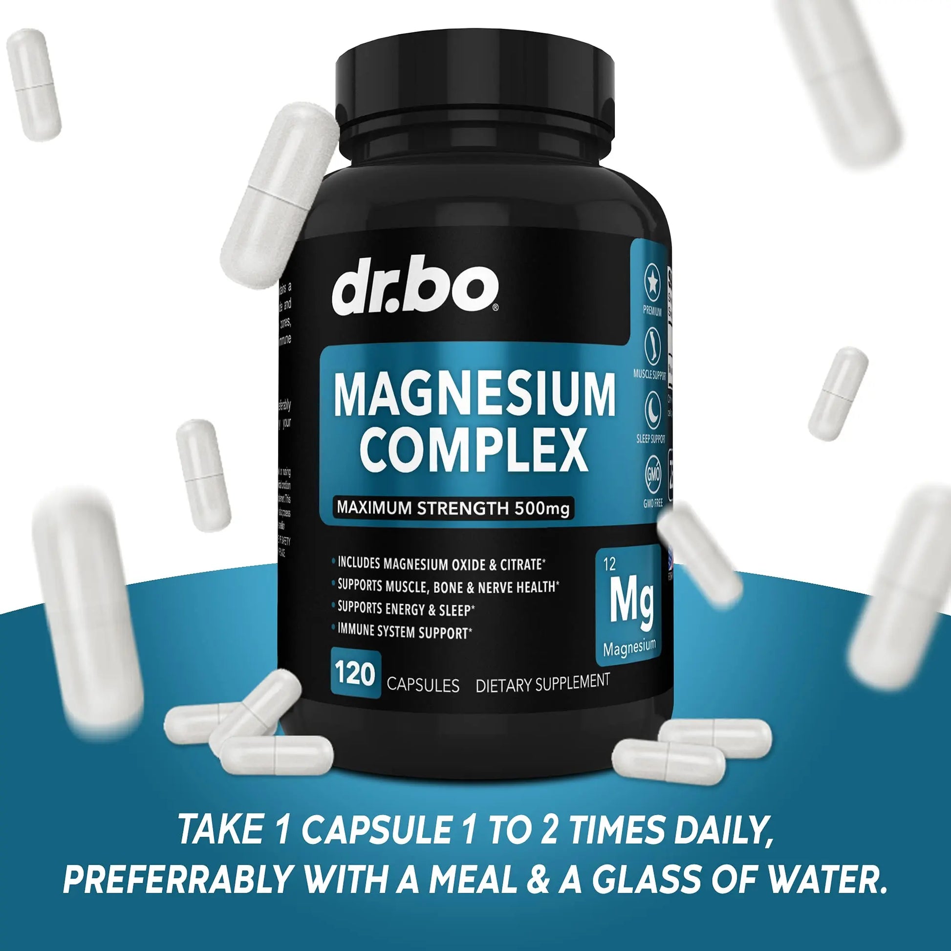 Magnesium Complex Supplement Capsules 500mg - Support Energy, Relaxation, Leg Cramps & Legs - Help Aid Muscle Support Supplements - High Absorption Premium Mag Citrate Oxide - 120 Capsules DR. BOnz supplements