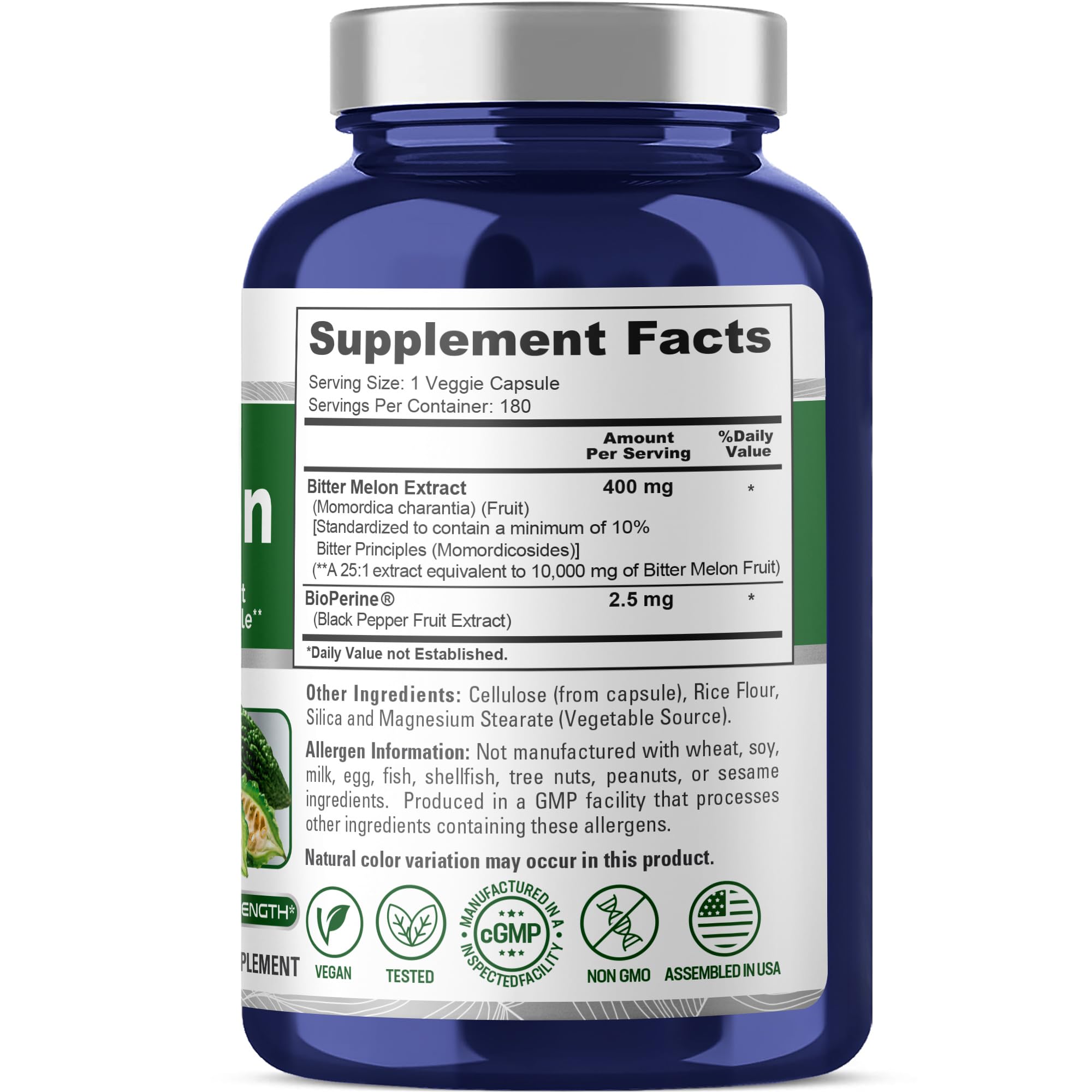 NusaPure Bitter Melon Extract 10,000 mg 180 Vegan Caps (100% Vegetarian, Non-GMO, Gluten-Free, 10% Bitter Principles) Bioperine NusaPureAu supplements