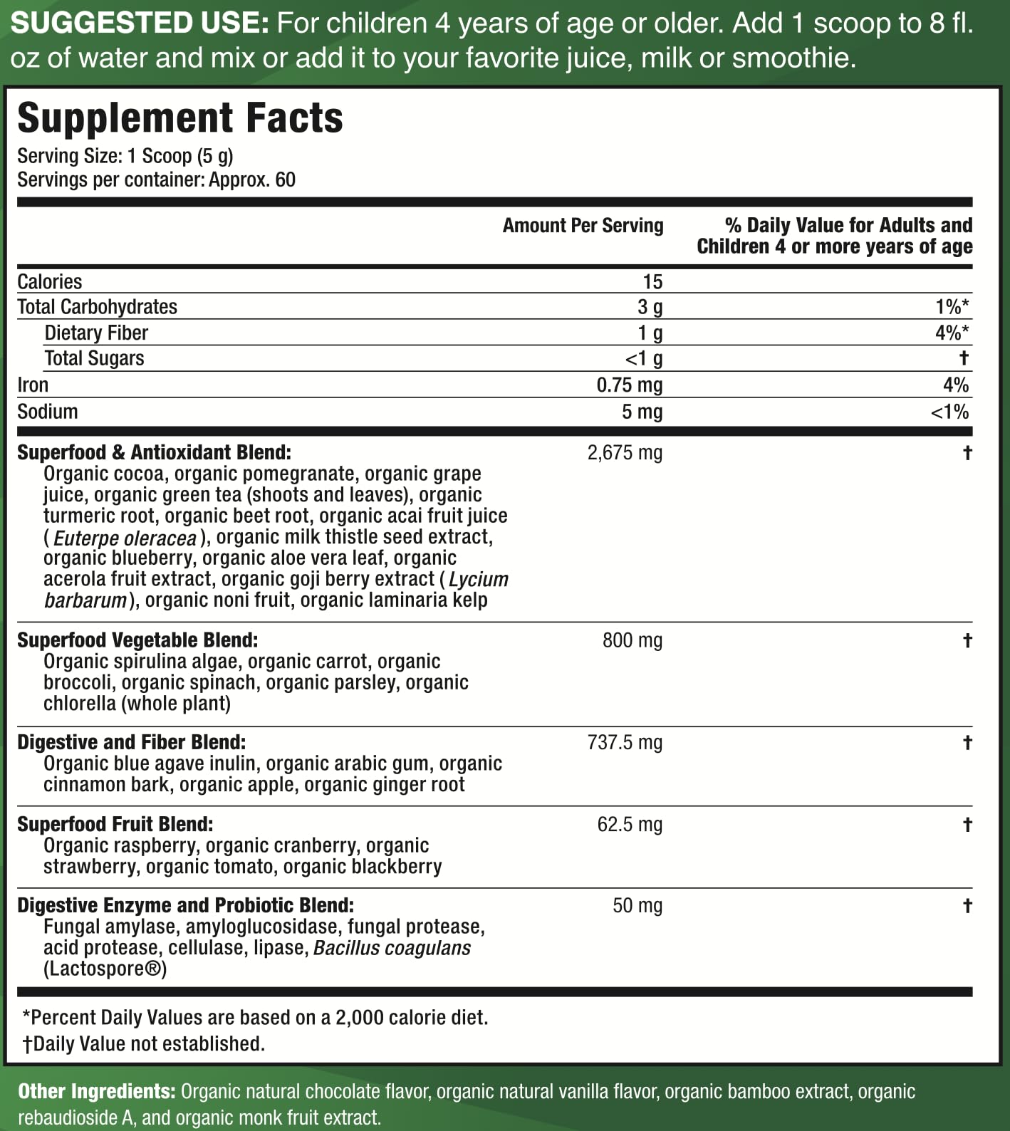 Feel Great USDA Organic Super Greens Powder for Kids - Cocao Chocolate | Fruit & Veggie Supplement | Superfood Powder with Probiotics & Digestive Enzymes for Digestive Health | 60 Days Supply The Feel Great Vitamin CompanyAu supplements