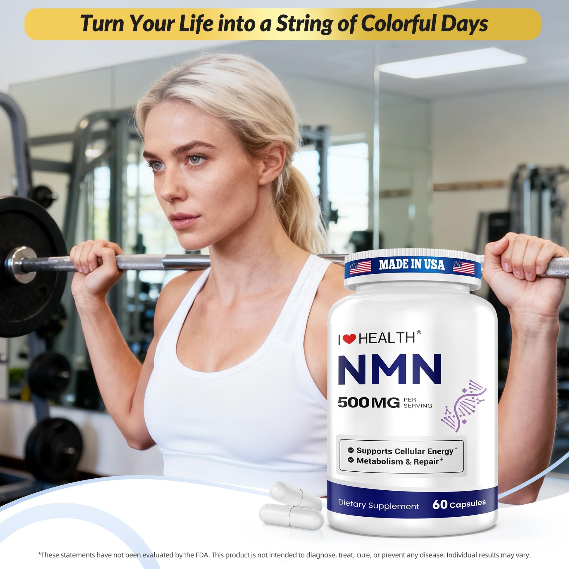 NMN 500MG Per Capsule – High Purity 99.9% NMN, NAD+ Support for Cellular Energy & Healthy Aging, 60 Capsules, Third-Party Tested, cGMP Made in USA I LOVE HEALTHAu supplements