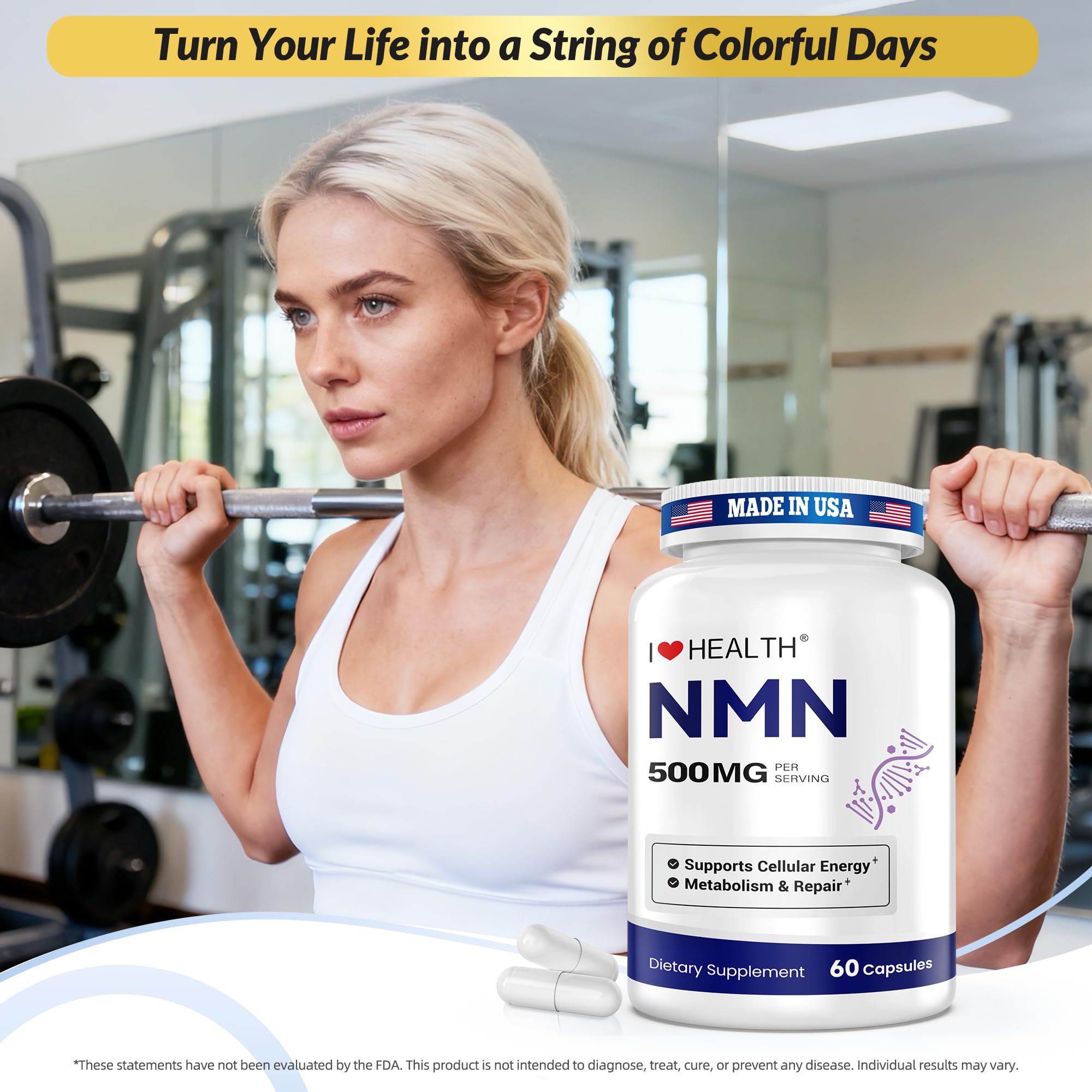 NMN 500MG Per Capsule – High Purity 99.9% NMN, NAD+ Support for Cellular Energy & Healthy Aging, 60 Capsules, Third-Party Tested, cGMP Made in USA I LOVE HEALTHAu supplements