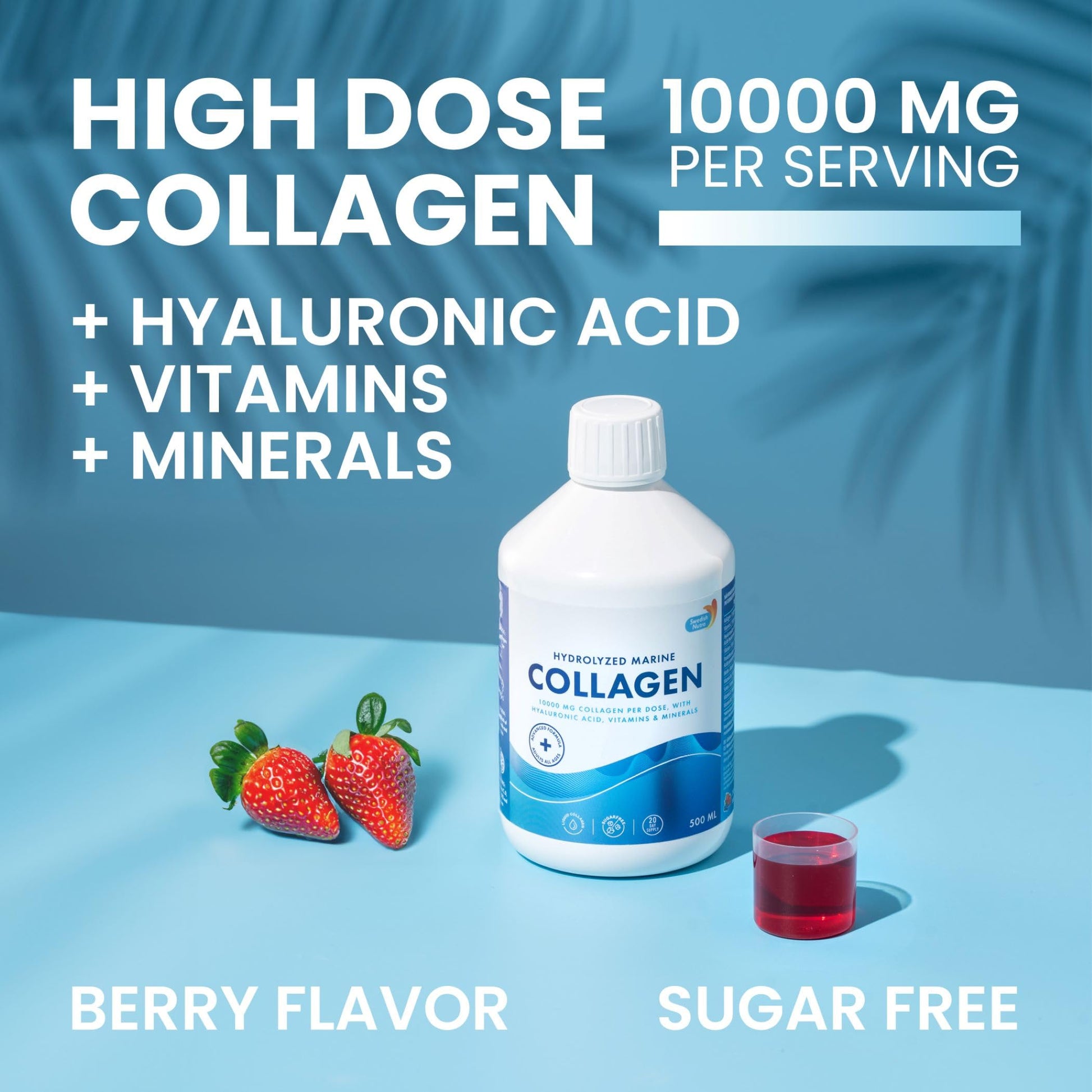 Swedish Nutra 10,000 mg Hydrolyzed Marine Collagen Liquid Supplement - 500 ml, 20 Day Supply | Hyaluronic Acid, Biotin & Vitamin C for Healthy Hair, Skin, Nails & Joints | For Men & Women | Sugar-Free Swedish NutraAu supplements