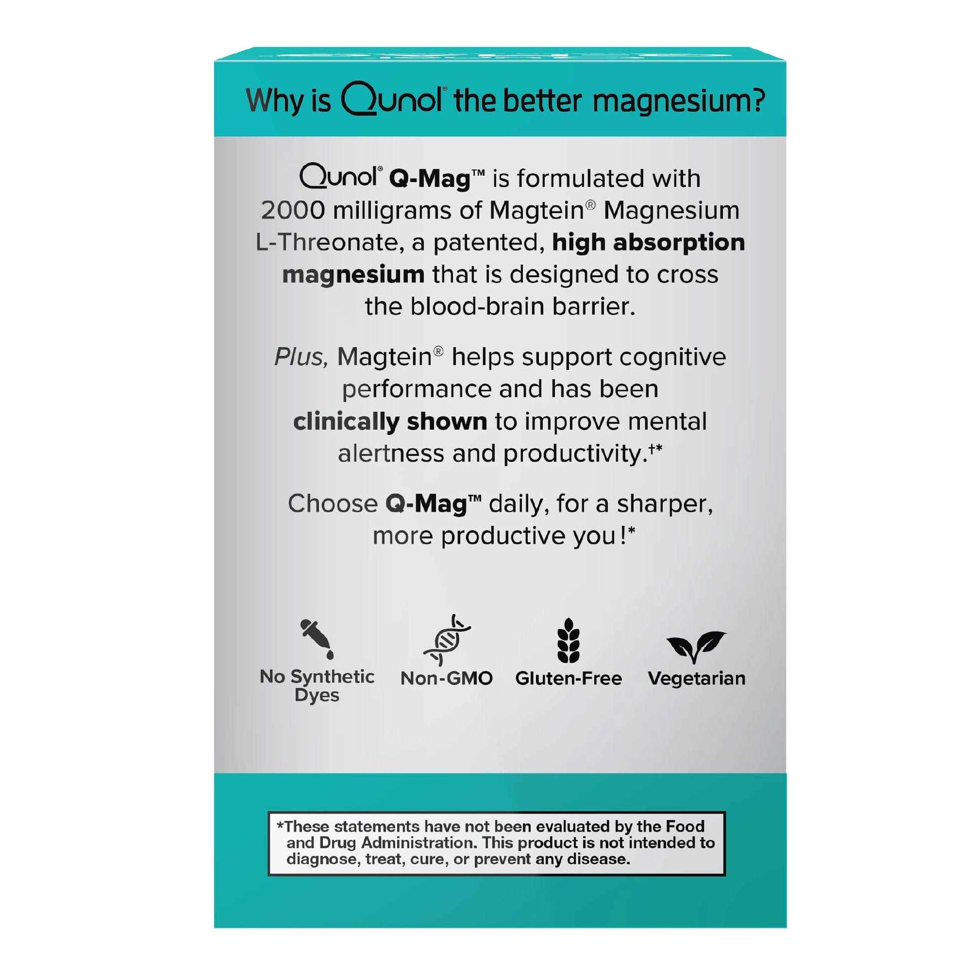 Qunol Q-Mag Magnesium L-Threonate Tablets, 2000mg of Magtein to Help Support Cognitive Performance, Improve Mental Alertness & Productivity, Supports Restful Sleep, High Absorption, 60 Count QunolAu supplements