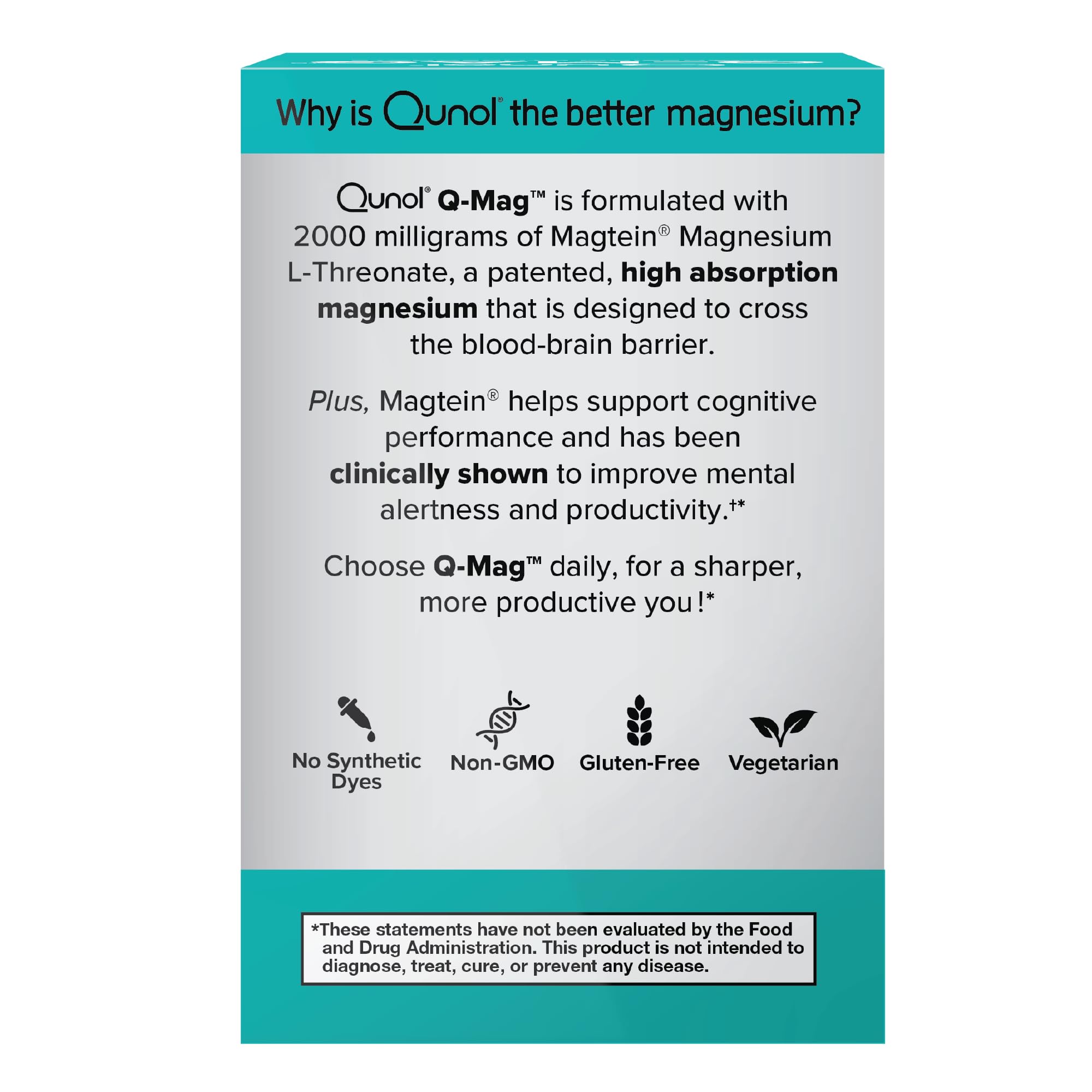 Qunol Q-Mag Magnesium L-Threonate Tablets, 2000mg of Magtein to Help Support Cognitive Performance, Improve Mental Alertness & Productivity, Supports Restful Sleep, High Absorption, 60 Count QunolAu supplements