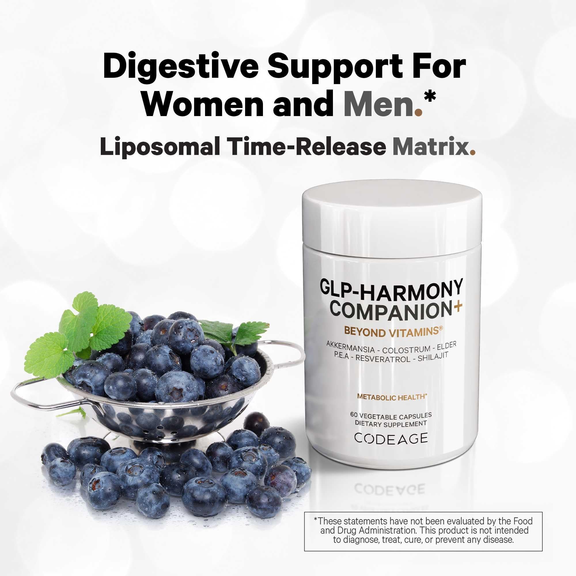 Codeage GLP-Harmony Companion+ Supplement - GLP-1 Agonist Support - Lion's Mane, Pea, Colostrum, Shilajit, Akkermansia, Elder, Citrus Bioflavonoids, Broccoli, Resveratrol - Non-GMO - 60 Capsules CodeageAu supplements