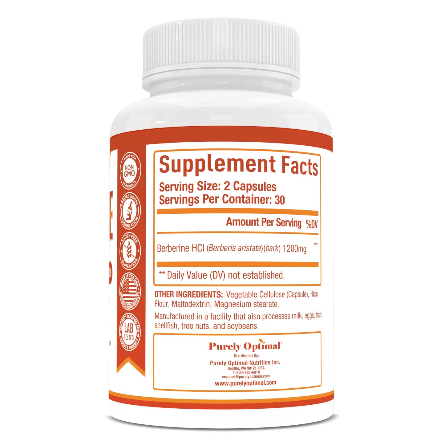 Purely Optimal Premium Berberine Supplement - 1200mg Berberine HCl, Non-GMO Purely OptimalUS supplements