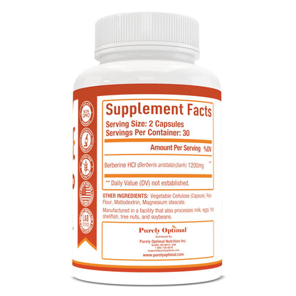 Purely Optimal Premium Berberine Supplement - 1200mg Berberine HCl, Non-GMO Purely OptimalUS supplements