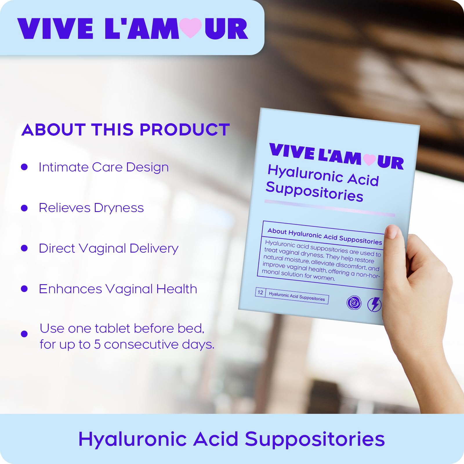 Vive L'Amour 15mg Hyaluronic Acid Vaginal Suppositories (2-Pack, 24 Count), Vaginal Moisturizer, Continuous Hydration, Relieves Vaginal Dryness, Restores Natural Softness & Elasticity, Vaginal Health Vive L'AmourUS supplements
