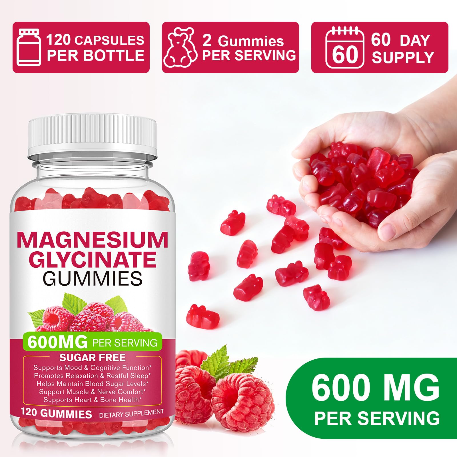 Magnesium Glycinate Gummies 600mg 120 Count - Sugar Free Magnesium Supplement - Supports for Sleep, Memory, Mood, Muscle, Relaxation, Heart & Bone Health BOIUOITIAu supplements