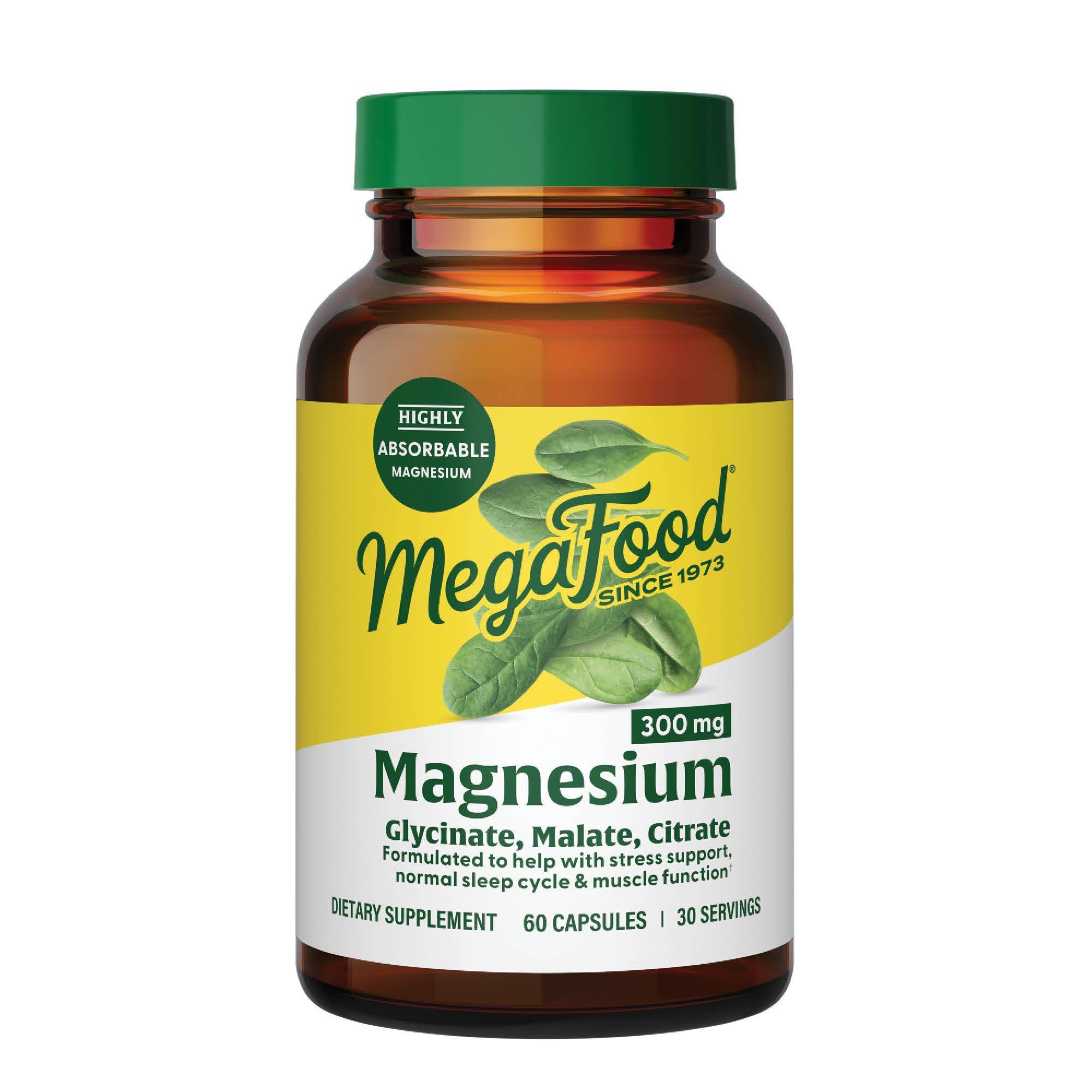 MegaFood Magnesium Glycinate, Citrate, Malate 300mg Supplement - Highly Absorbable Blend to Support Heart, Nerve Health & Relaxation, Triple Magnesium Complex Supplement, 60 Capsules (30 Servings) MegaFoodAu supplements