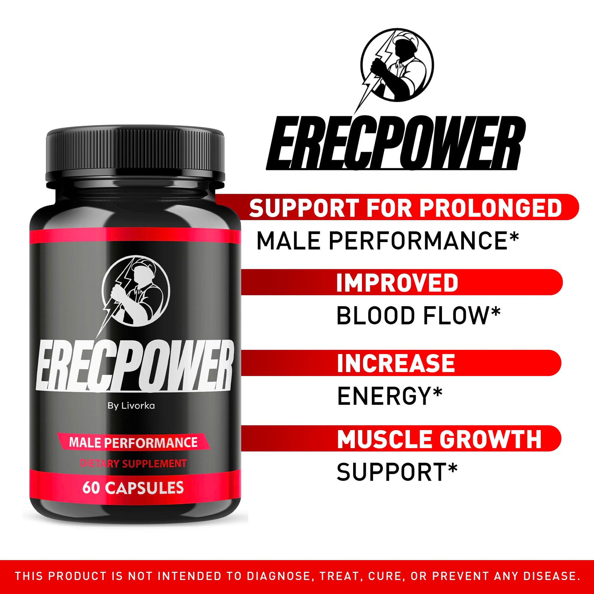 LIVORKA Erecpower Multivitamin Male Performance Capsules for Mens Health, Advanced Formula - 300 Capsules (5 Month Supply) - Pack of 5 LIVORKAUS supplements