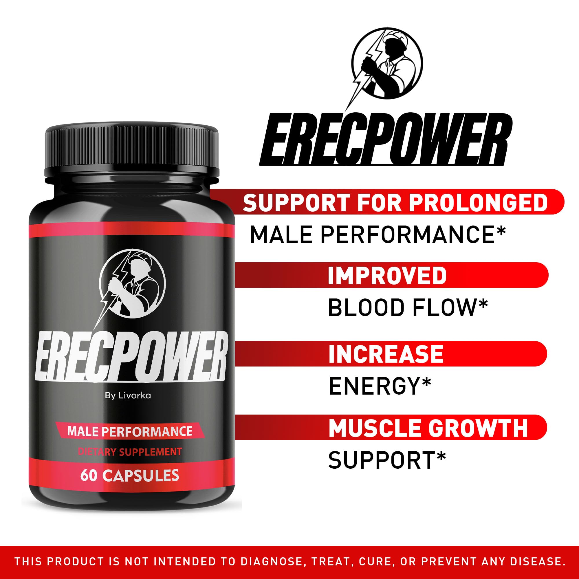 LIVORKA Erecpower Multivitamin Male Performance Capsules for Mens Health, Advanced Formula - 300 Capsules (5 Month Supply) - Pack of 5 LIVORKAUS supplements