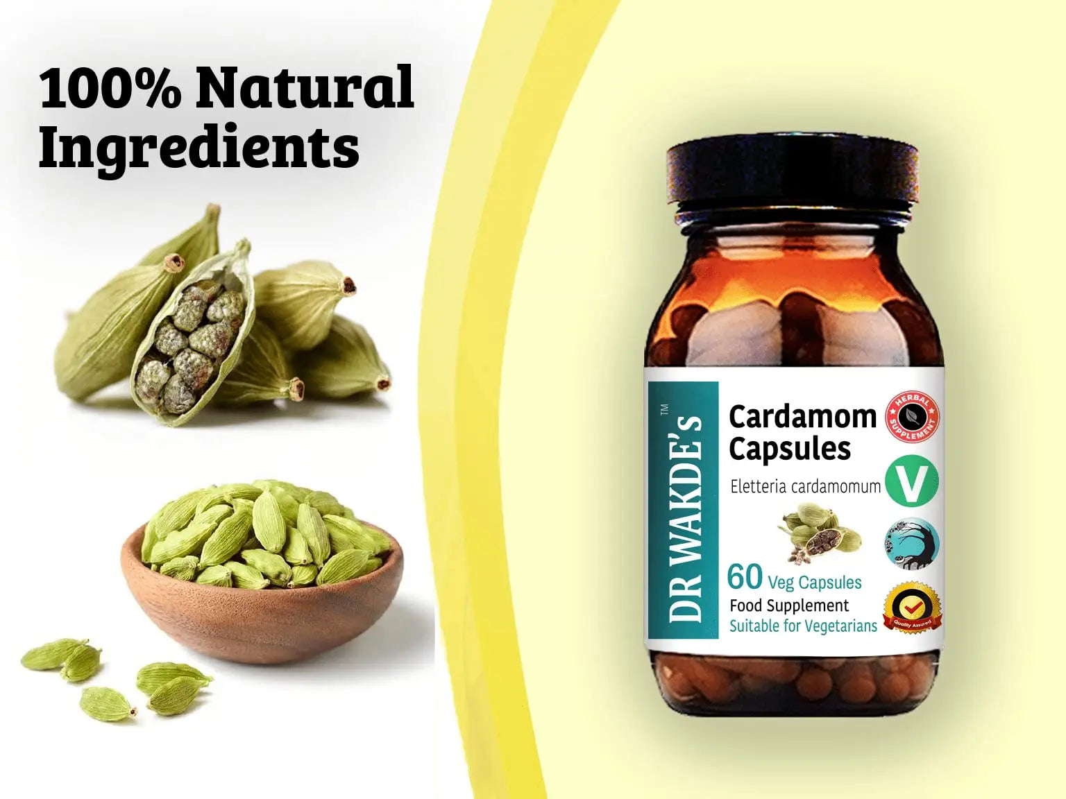 DR WAKDE'S Cardamom Capsules (60 Veg Caps, Plant-Based Supplement, Ayurvedic Herb, All Natural, Vegan) DR WAKDE'snz supplements
