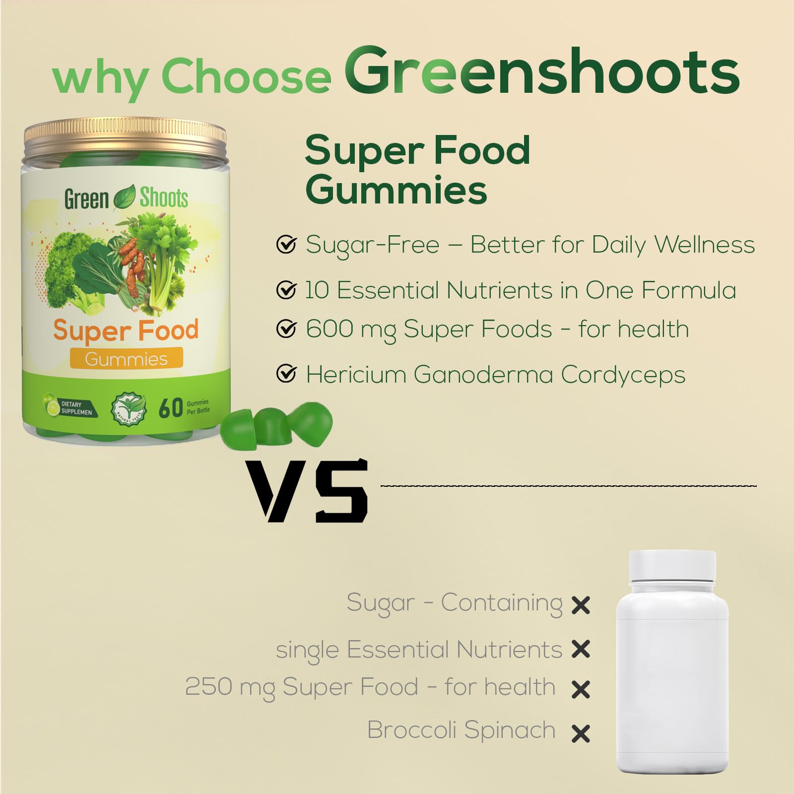Greenshoots Super Food Gummies with Super Greens Blend, Vitamin A & C – Broccoli, Spinach, Moringa & Chlorella – Vegan, Sugar Free, Daily Nutrition Support, 60 Gummies GreenshootsAu supplements