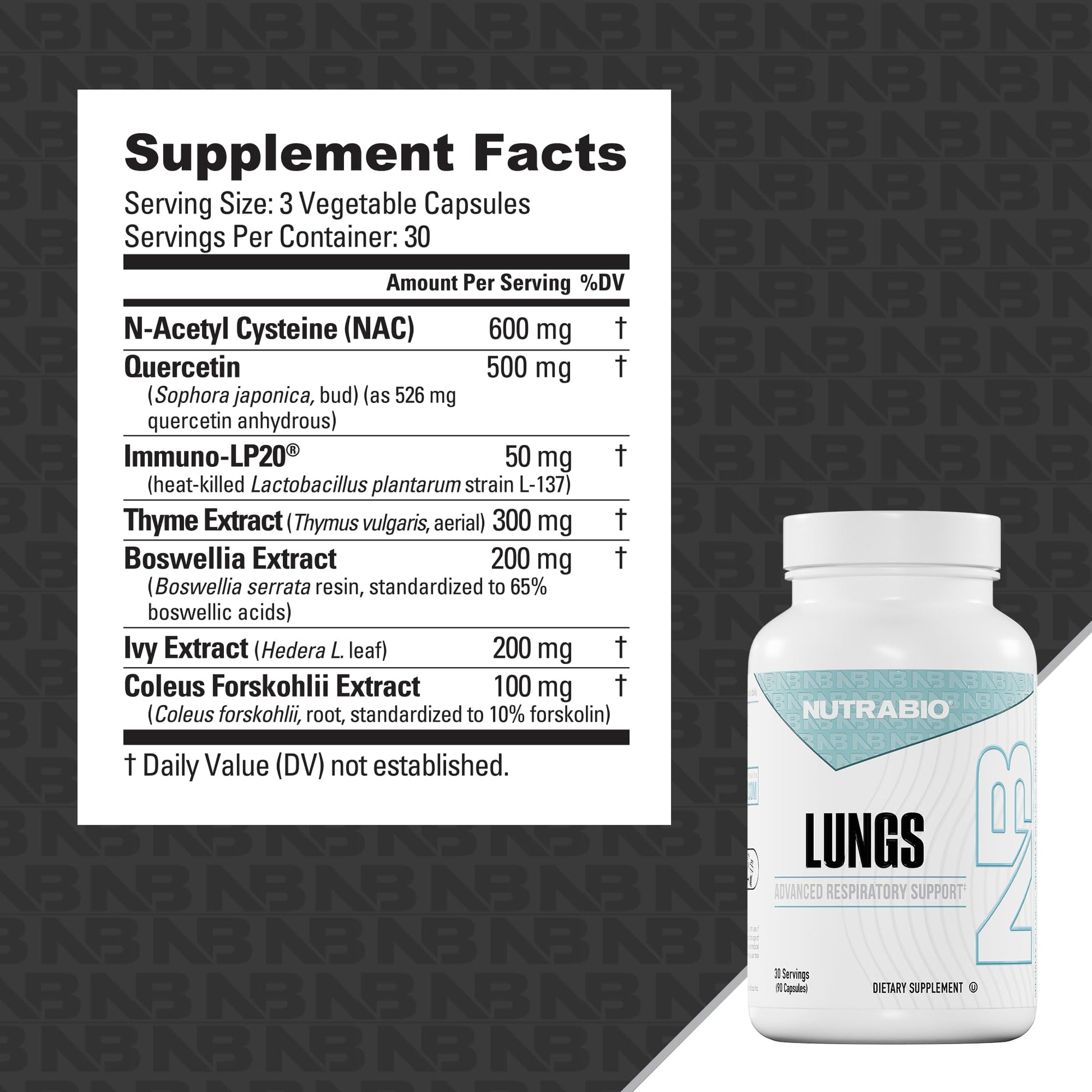 NutraBio Lungs Supplement - Blend of Immuno-LP20 and Natural Extracts to Help Support Respiratory & Immune Health - 90 Capsules NutraBioAu supplements