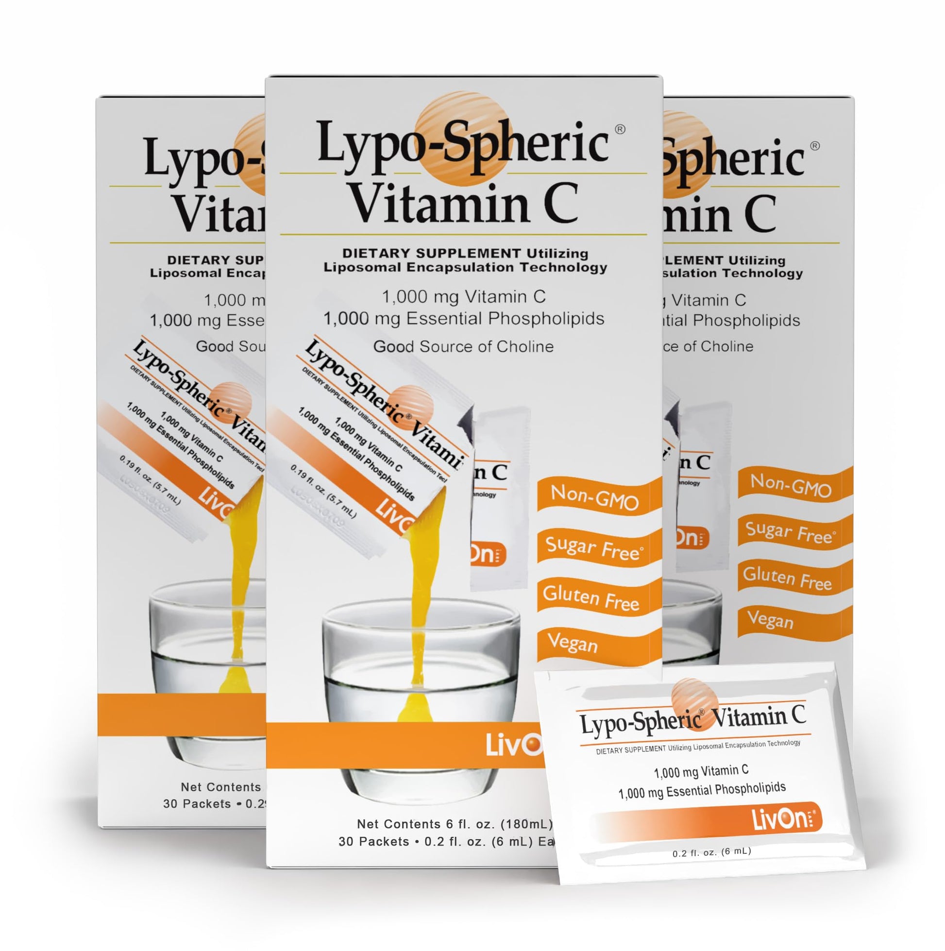 LivOn Laboratories Lypo–Spheric Vitamin C – 3 Cartons (90 Packets) – 1,000 mg Vitamin C & 1,000 mg Essential Phospholipids Per Packet – Liposome Encapsulated for Improved Absorption – 100% Non–GMO LivOn LaboratoriesUS supplements