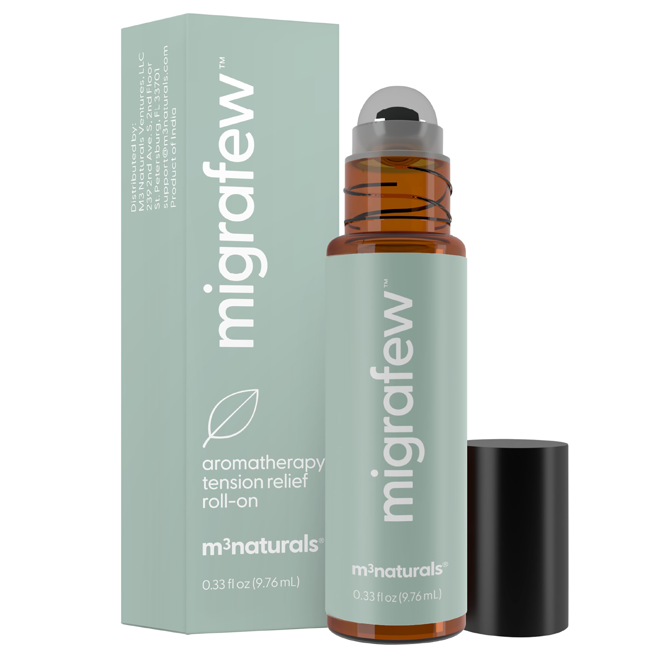 MigraFew Aromatherapy Migraine Roll On | Compact Headache Relief with Cooling Metal Roller for Head Tension and Pressure, Made with Peppermint, Spearmint and Lavender Essential Oils (0.33 FL oz) by M3 M3 NaturalsAu supplements