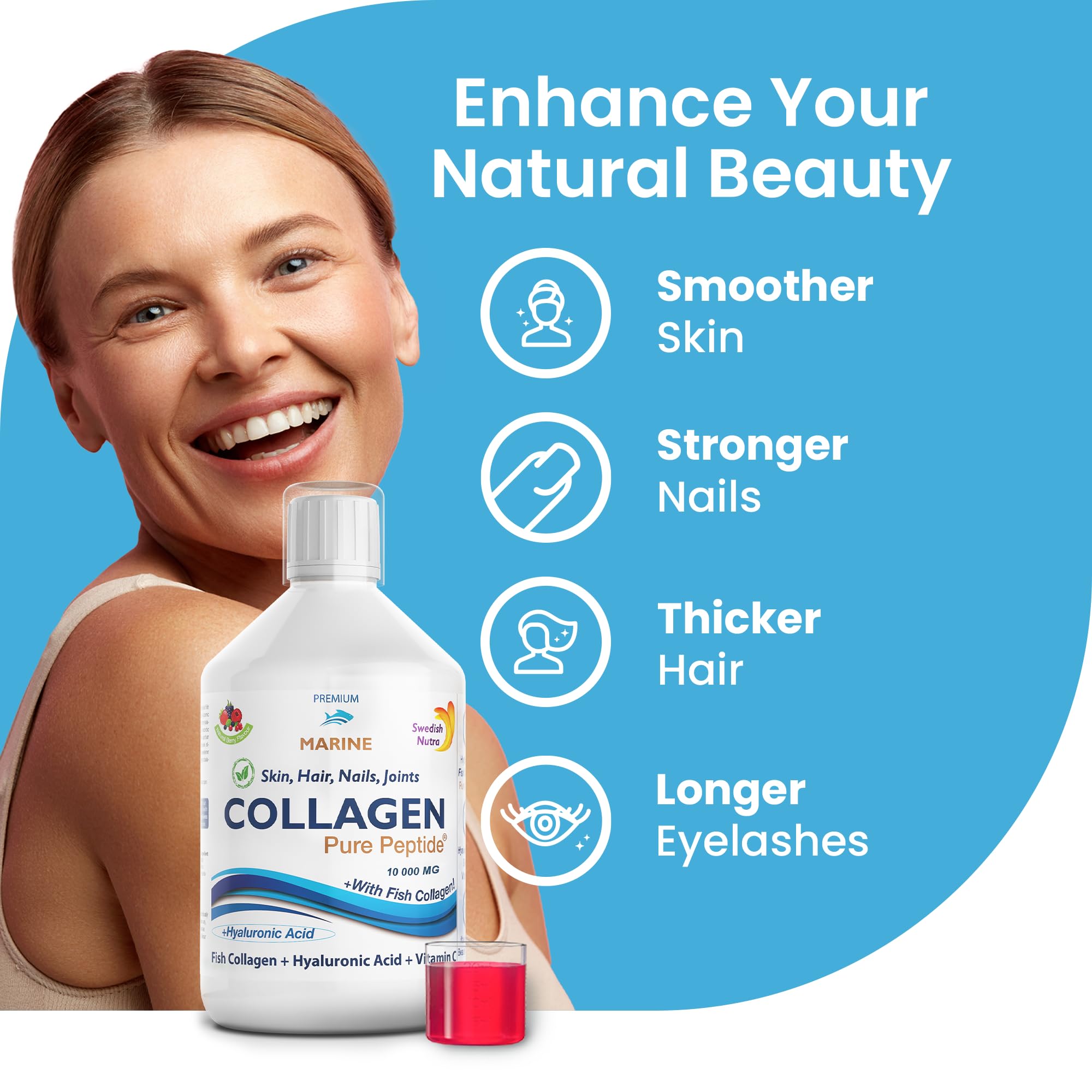 Marine Liquid Collagen 10000mg 500 ml I Pure Hydrolyzed Collagen Peptides Swedish NutraAu supplements