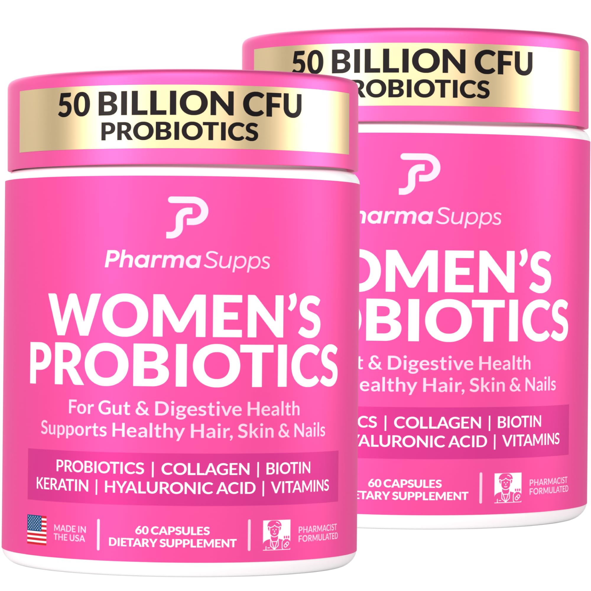 ADVANCED Women's Probiotics for Gut Health - Hair, Skin, & Nails Vitamins Support - 50 Billion CFU w/ Collagen, Biotin & Keratin - Probiotic Supplement for Digestive Health & Bloating Relief, USA-Made PharmaSuppsAu supplements
