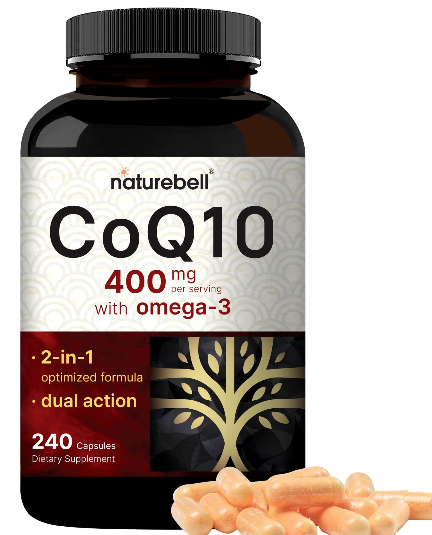 CoQ10 (Ubiquinone) 400mg with Omega 3 Fatty Acids, 240 Capsules | Stable High NatureBellUS supplements