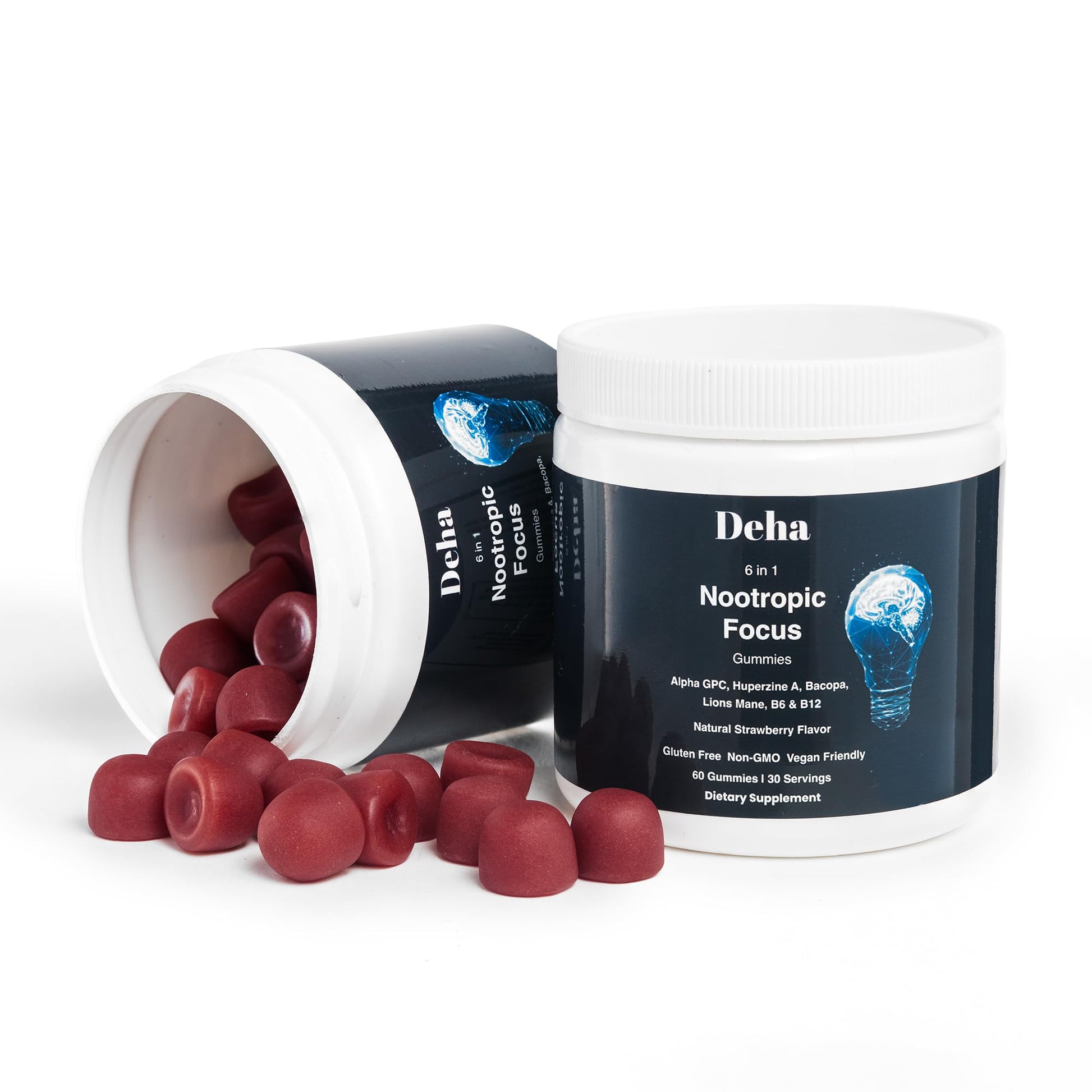 Deha Focus Gummies Nootropic Brain Supplement with Vitamin B6 Vitamin B12, Alpha GPC, Huperzine A, Bacopa Monnieri, Lions Mane Mushroom Gummies – Vegan, Non-GMO, Gluten-Free – 60 Gummies DehaAu supplements