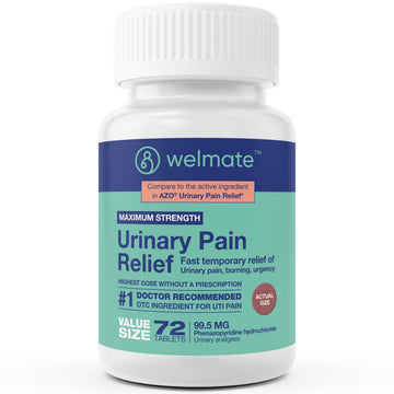 WELMATE Urinary Pain UTI Relief Maximum Strength (Phenazopyridine HCL) - Improve Urinary Tract Health & Bladder Control, Urgency, & Discomfort | Over-The-Counter Medication for Men & Women (72 Pills) WELMATEAu supplements